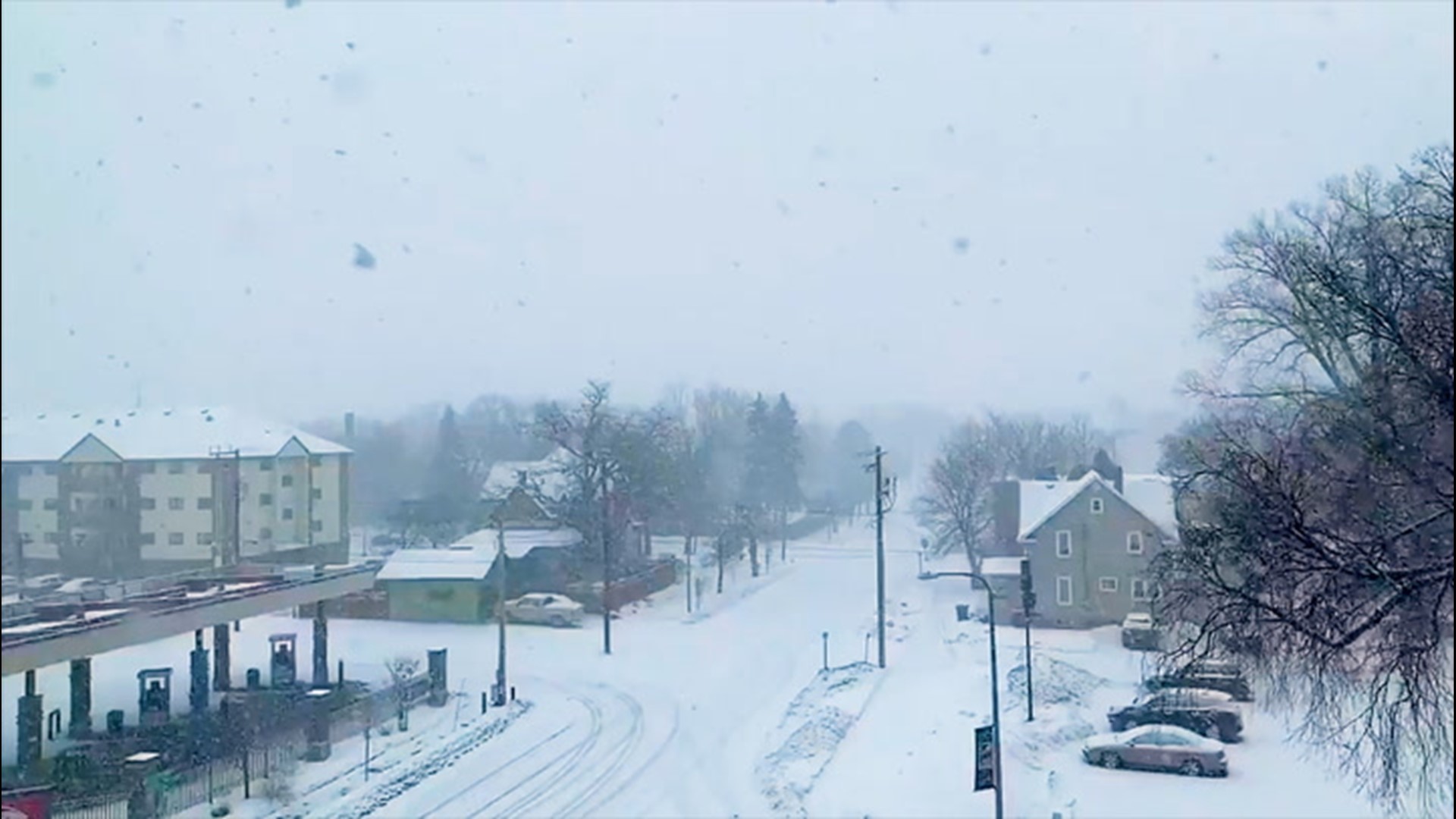 In St. Cloud, Foreston, and Victoria, Minnesota, heavy snow is falling, causing low visibility on Feb. 17.