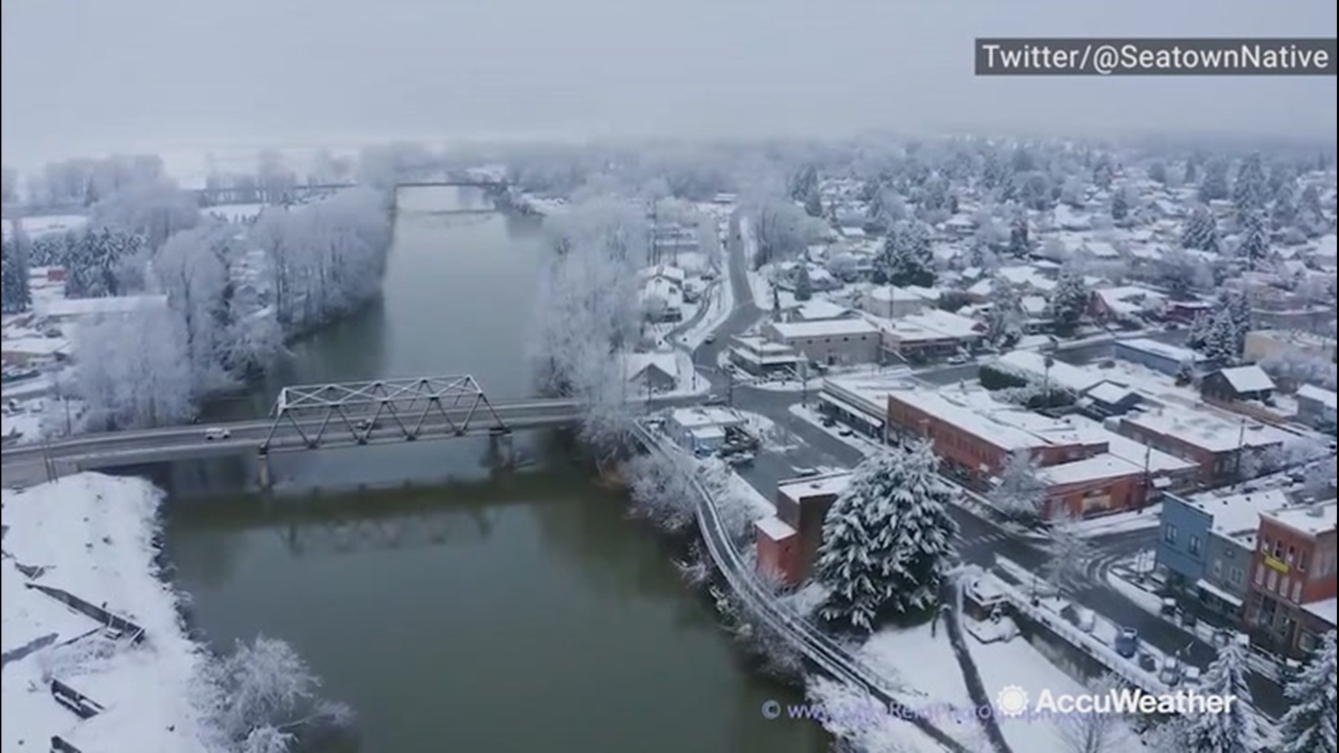 An aerial view of the snow that fell on Snohomish, Washington, on Jan. 13.