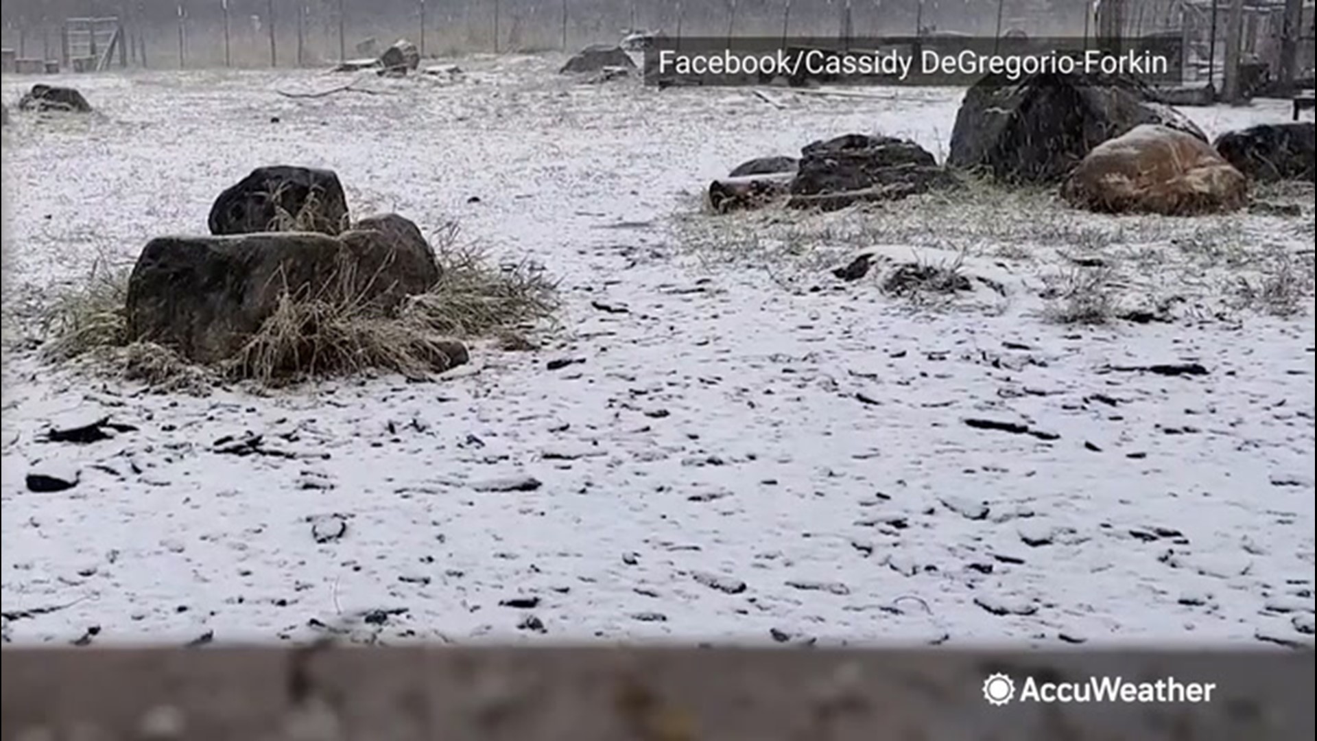 A resident captured snow, hail and thunder on camera in Bigfork, Montana, on Oct. 21.