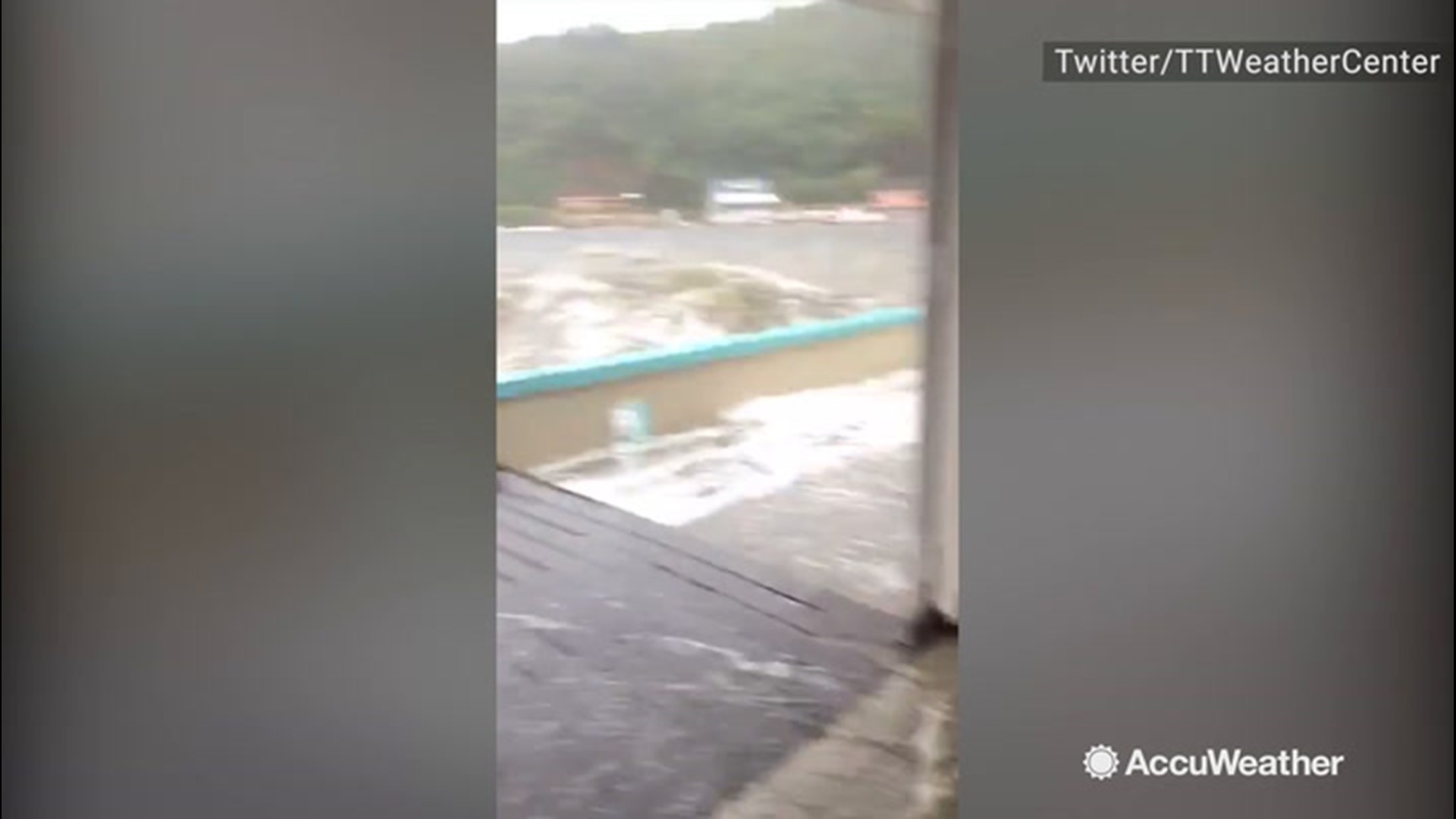 Tropical Depression Karen is creating some rough seas in the Caribbean on Sept. 22, such as in North West Coast of Trinidad, where water is hurled at the videographer!
