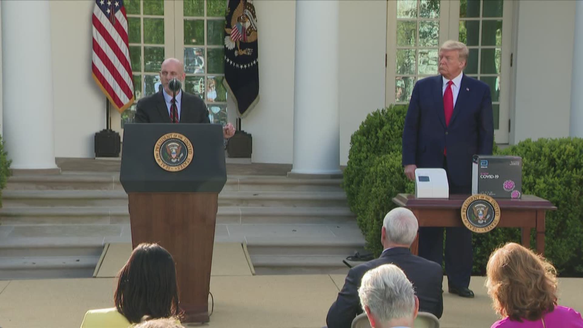During Monday's White House update on coronavirus response, President Donald Trump showed off a point-of-care test that can provide results in minutes.