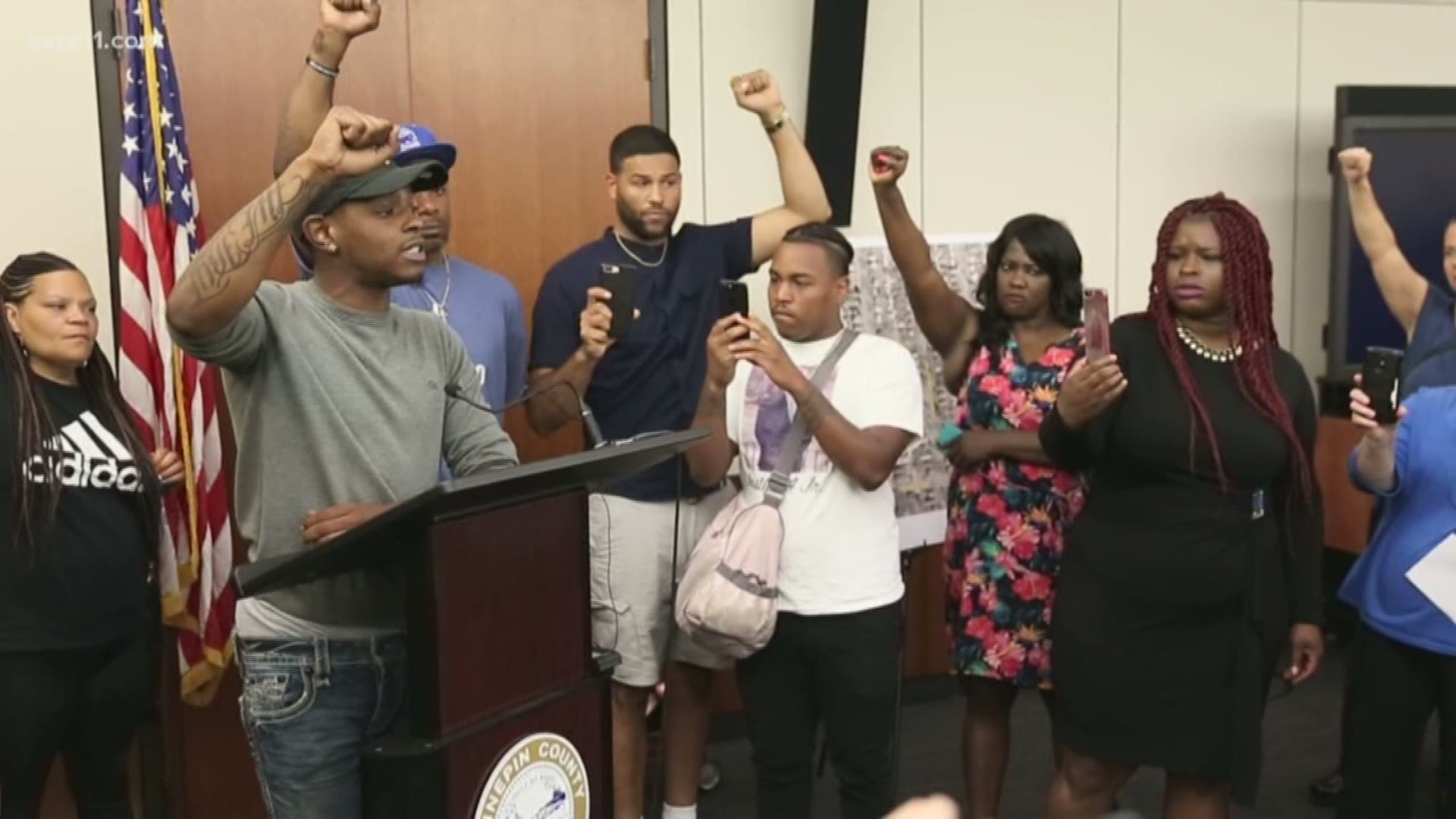 Hennepin County Attorney Mike Freeman was ready to announce his decision on whether two Mpls Police officers would be charged in the fatal shooting of Thurman Blevins (no charges) when family members, activists stormed the podium.