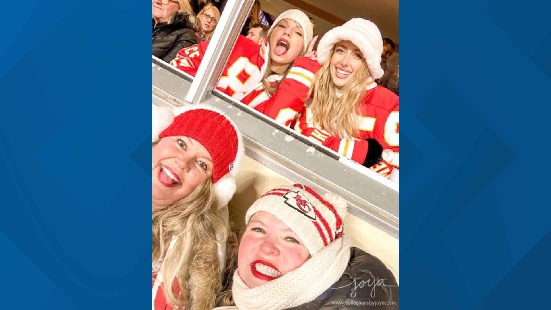 They sat in front of Taylor Swift, Brittany Mahomes and Donna Kelce at the Chiefs game. Collections by Joya sells jewelry, including some inspired by Swift.
