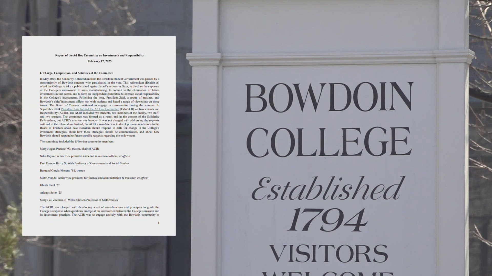 Bowdoin College maintains current investment strategy despite student calls for divestment from weapons manufacturers.