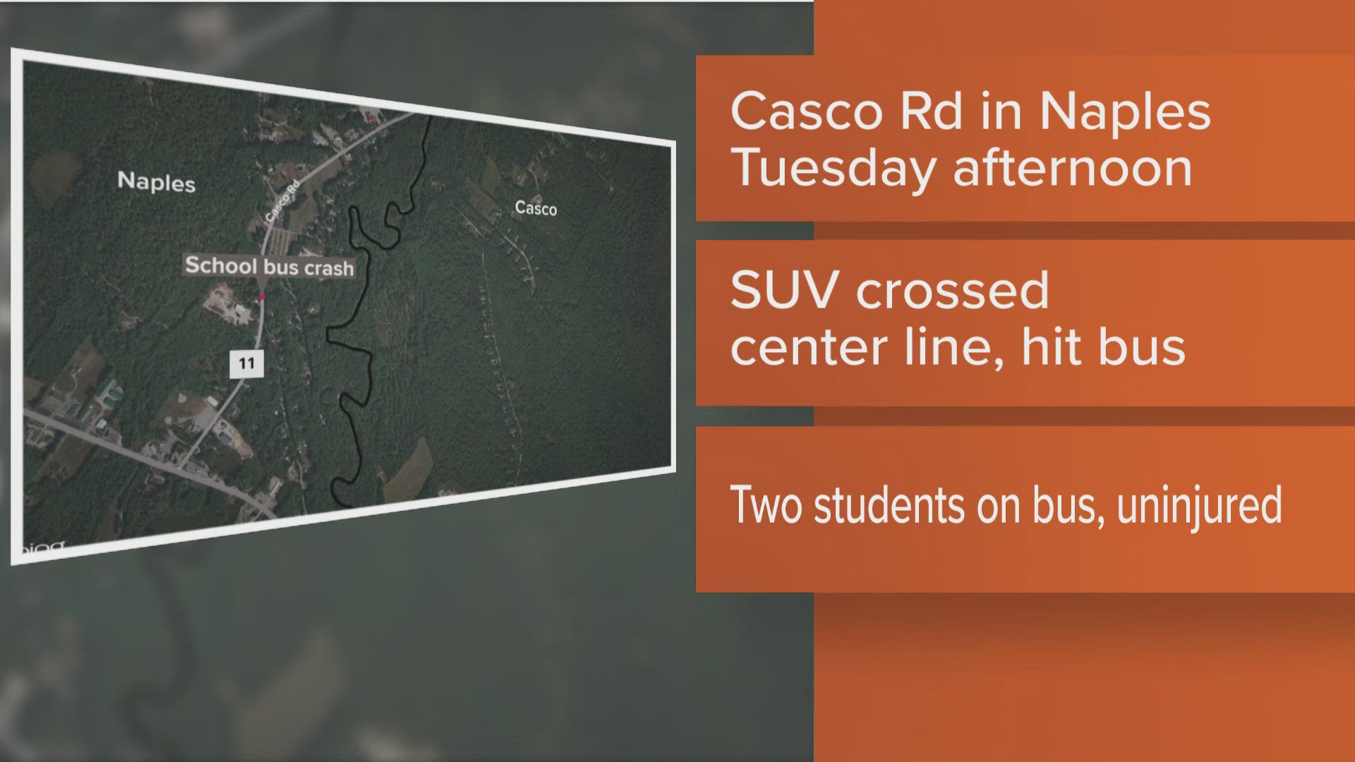 The crash happened Tuesday on Casco Road in Naples, Maine. Jeffrey Lord is charged with driving with a suspended license and could also face an OUI.