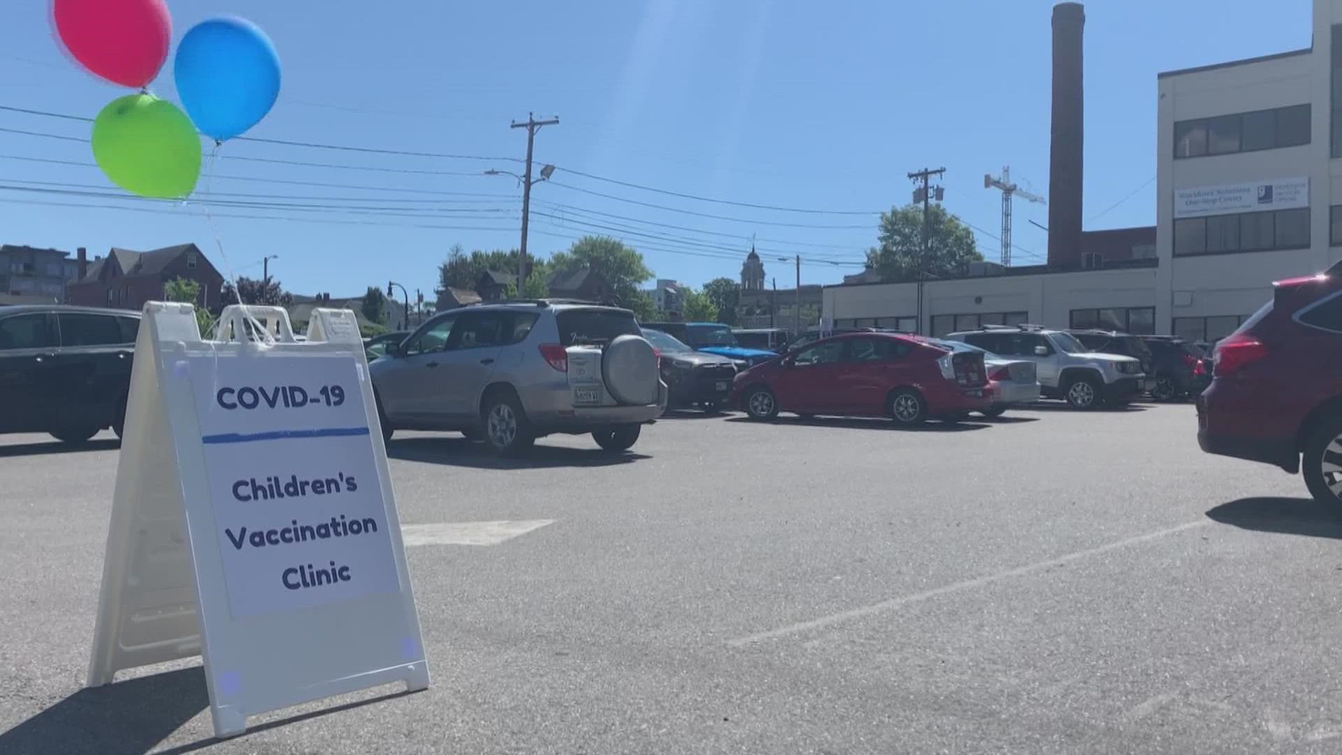 The Opportunity Alliance held the clinic in Portland Thursday. The state has a strong supply of vaccines while new variants make up a majority of new cases in Maine.