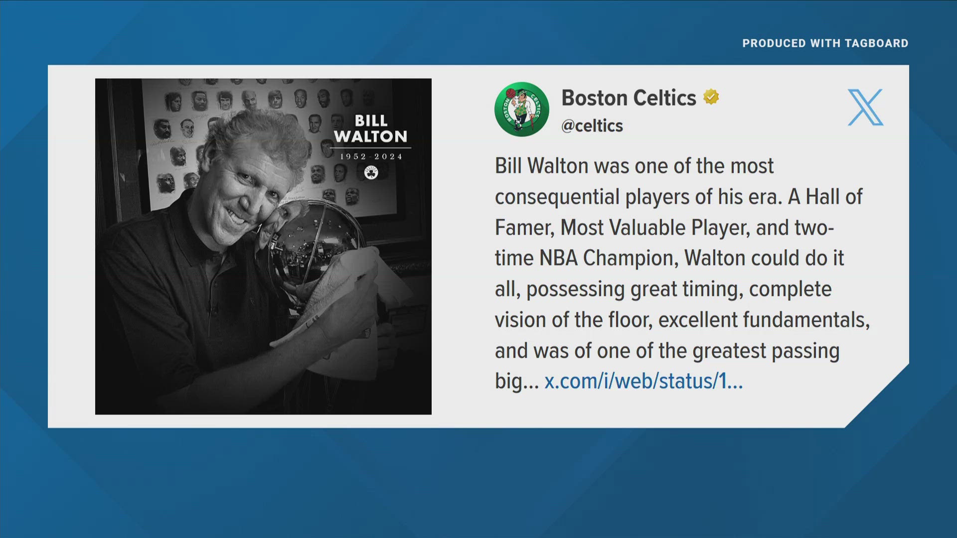 Walton, who was 71, was the NBA’s MVP in the 1977-78 season, a two-time champion and a member of both the NBA’s 50th anniversary and 75th anniversary teams.