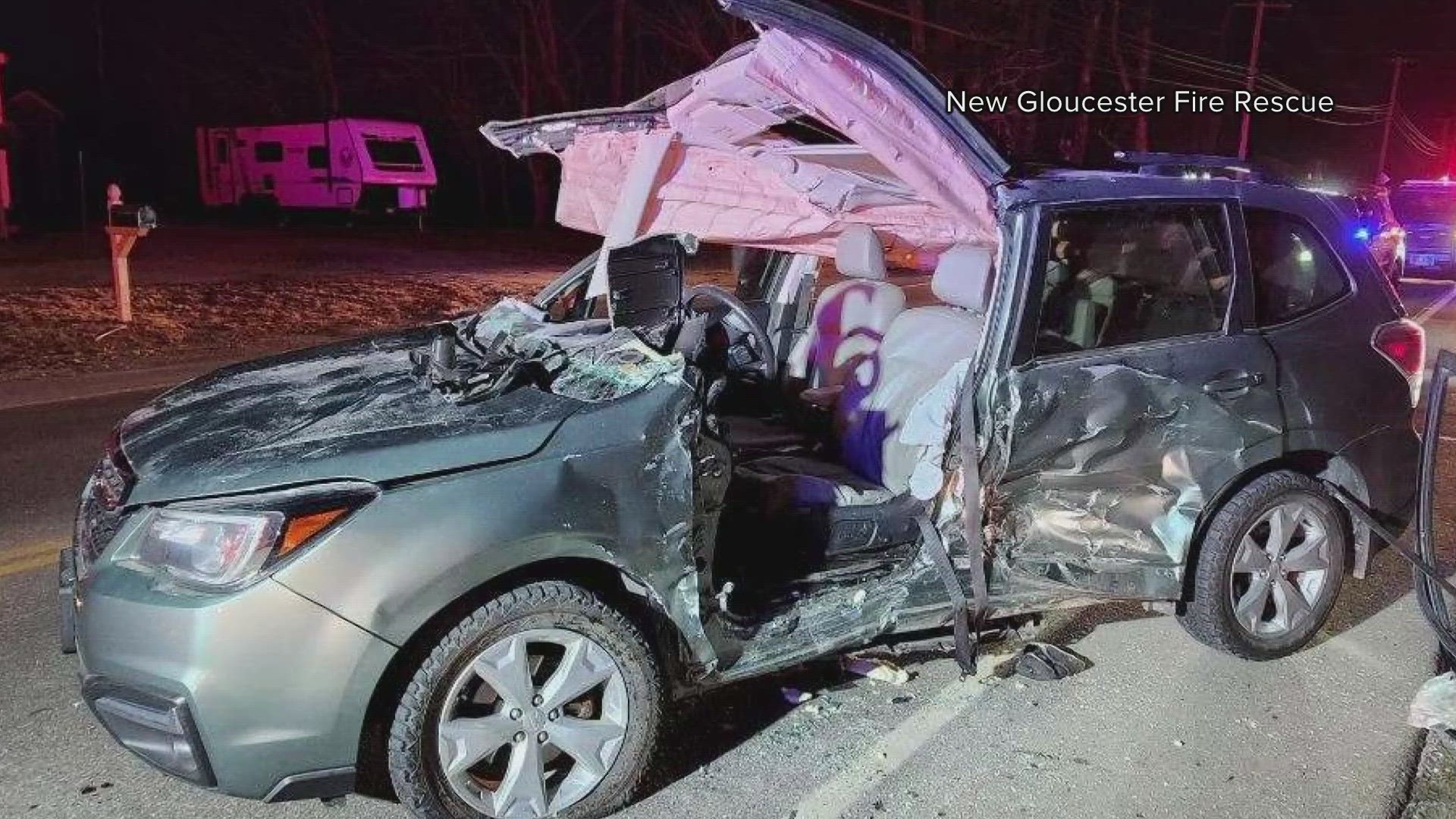 The fire department in New Gloucester said it responded to a call around 7 p.m. on Saturday, regarding a crash that injured two people.