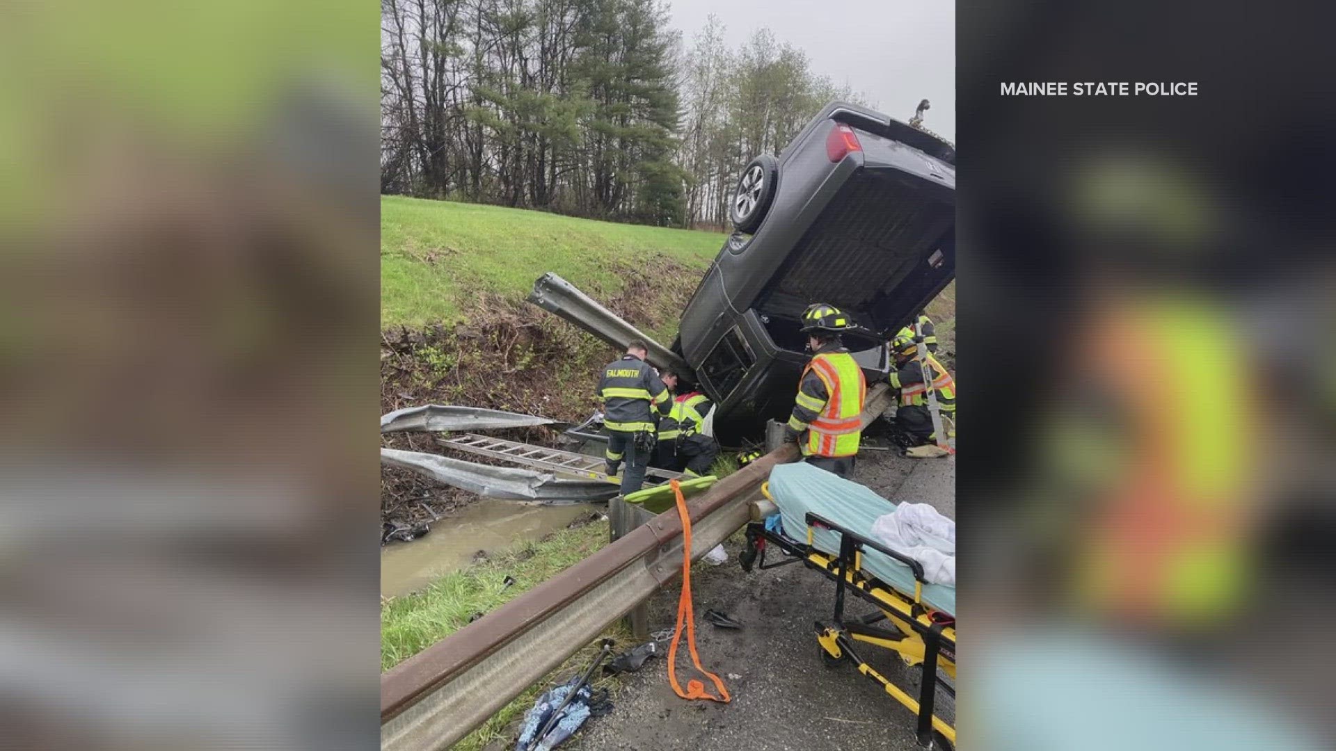 Police said Thomas Bosma was traveling northbound in the area of Exit 57 in Falmouth when he reportedly got distracted and hit a guardrail, upending his truck.