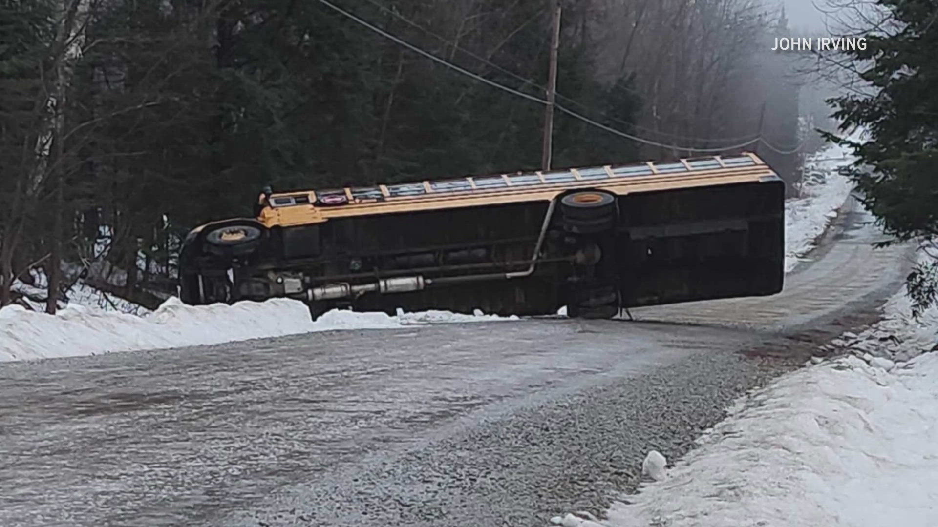 A driver and an 11-year-old student were on board when the bus crashed Tuesday morning. Both were uninjured, officials say.