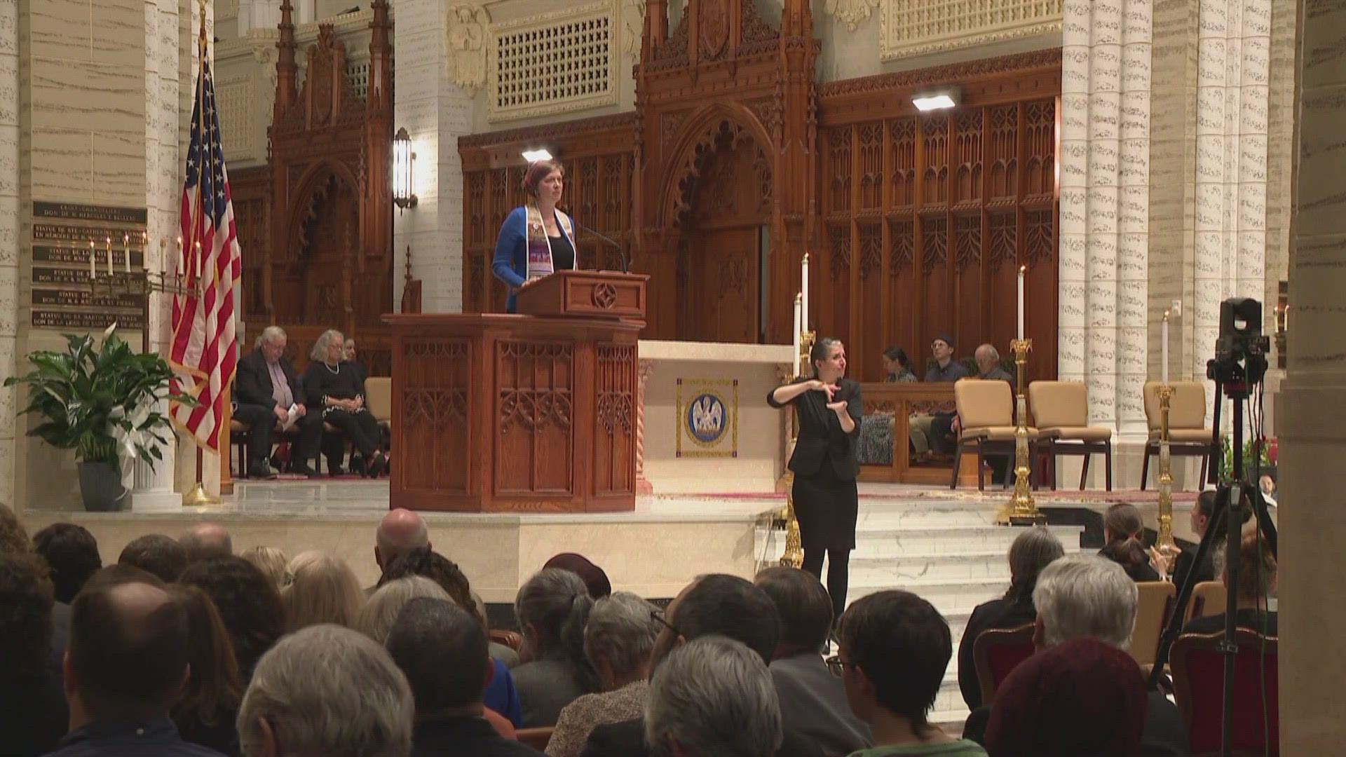 The event held at the Basilica of Saints Peter and Paul in Lewiston honored the victims and survivors of the Wednesday mass shooting.
