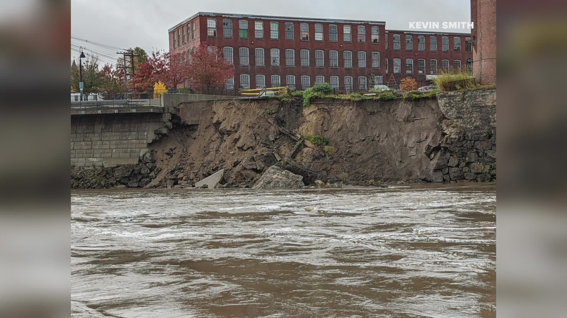 Part of the Biddeford RiverWalk eroded and washed away amid Halloween storm.