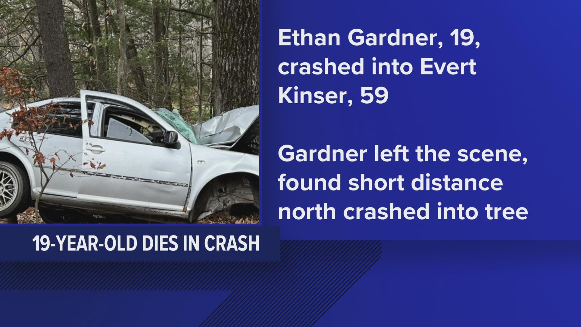 Police said 19-year-old Ethan Gardner hit a stopped pickup truck at a traffic light, drove off before deputies arrived, and died when he hit a tree on Route 35.