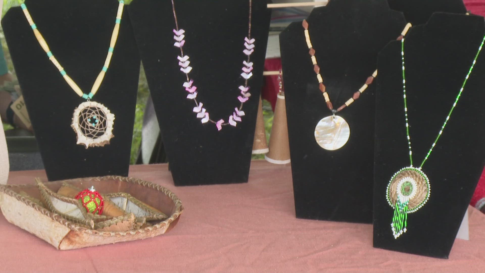 More than 40 award-winning Wabanaki artists attended the arts festival to sell their work, from basket weaving to stone etching to wood carving.