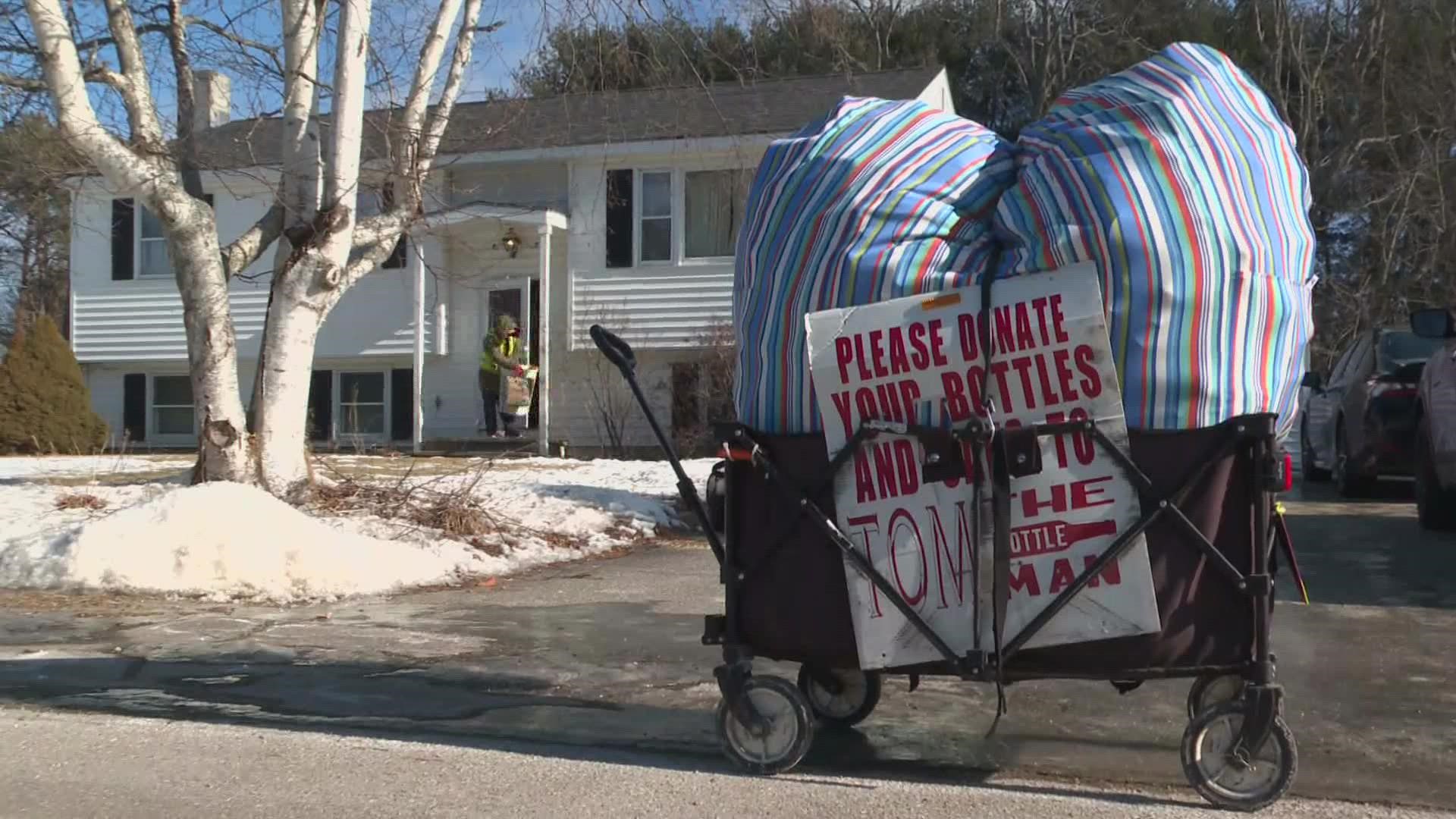 Tom has a whole town of supporters who make sure his can-collecting mission stays on track all year long.