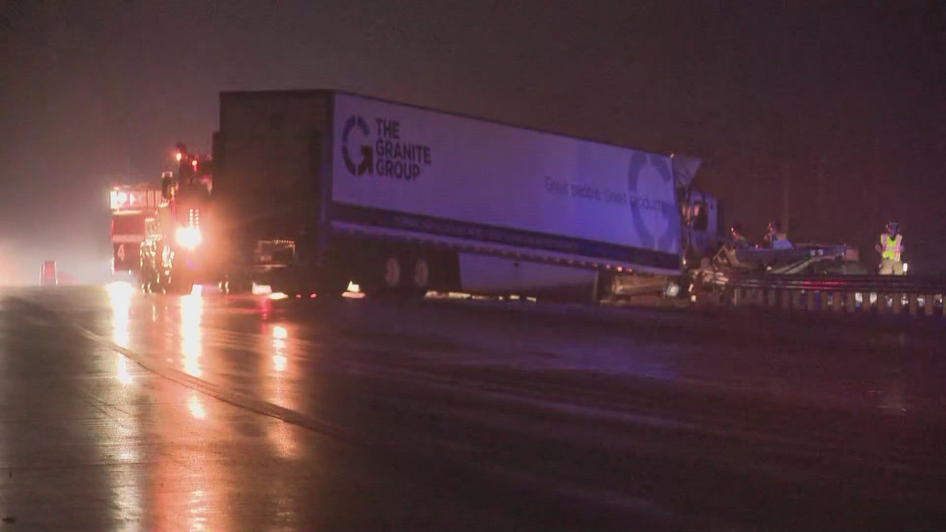 The man was driving a tractor-trailer when it went off the roadway and got intertwined with a guardrail, according to the Maine Department of Public Safety.