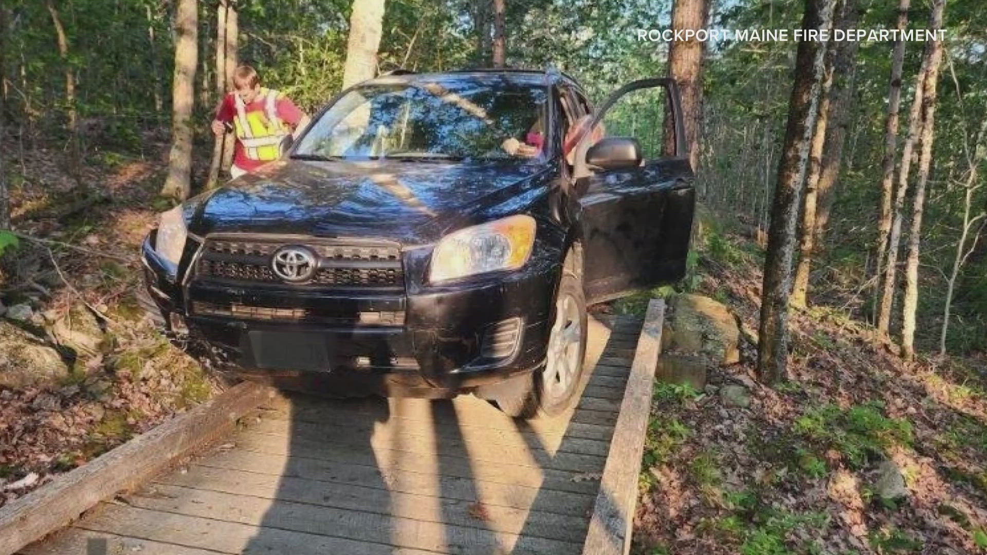 It took crews almost three hours to get the vehicle off the trail, and it's unclear how the vehicle got there in the first place. No injuries were reported.