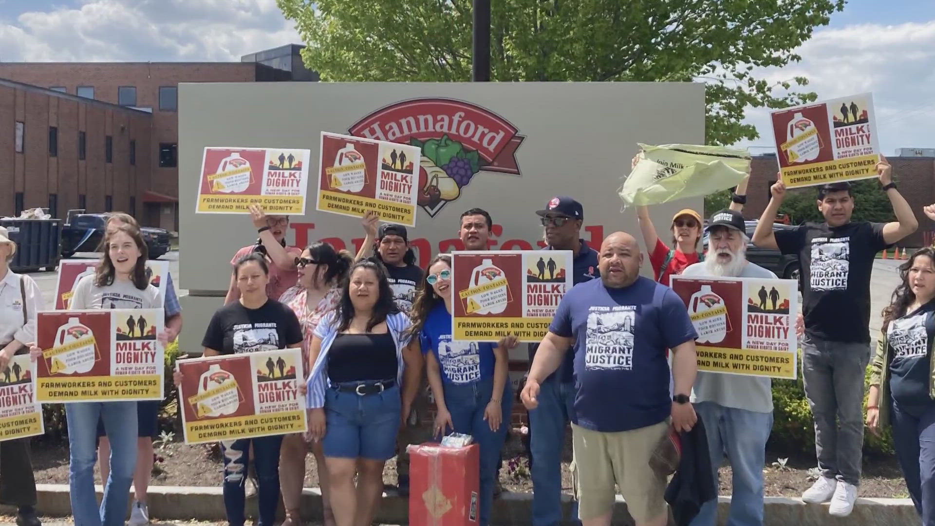 The workers are partnering with the nonprofit Migrant Justice to fight for better work conditions and petition Hannaford to adopt the "Milk with Dignity" program.