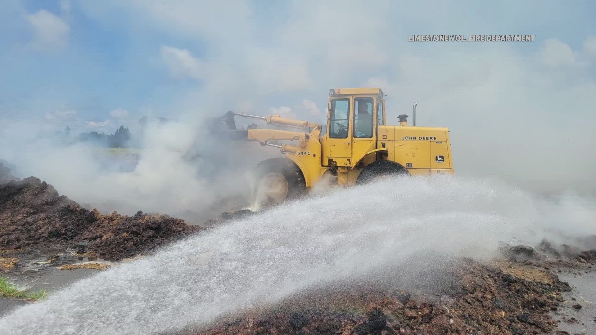 Local fire officials said a large pile of compost ignited around 10 a.m. Saturday. Crews spent about three hours and roughly 8,000 gallons of water to extinguish it.