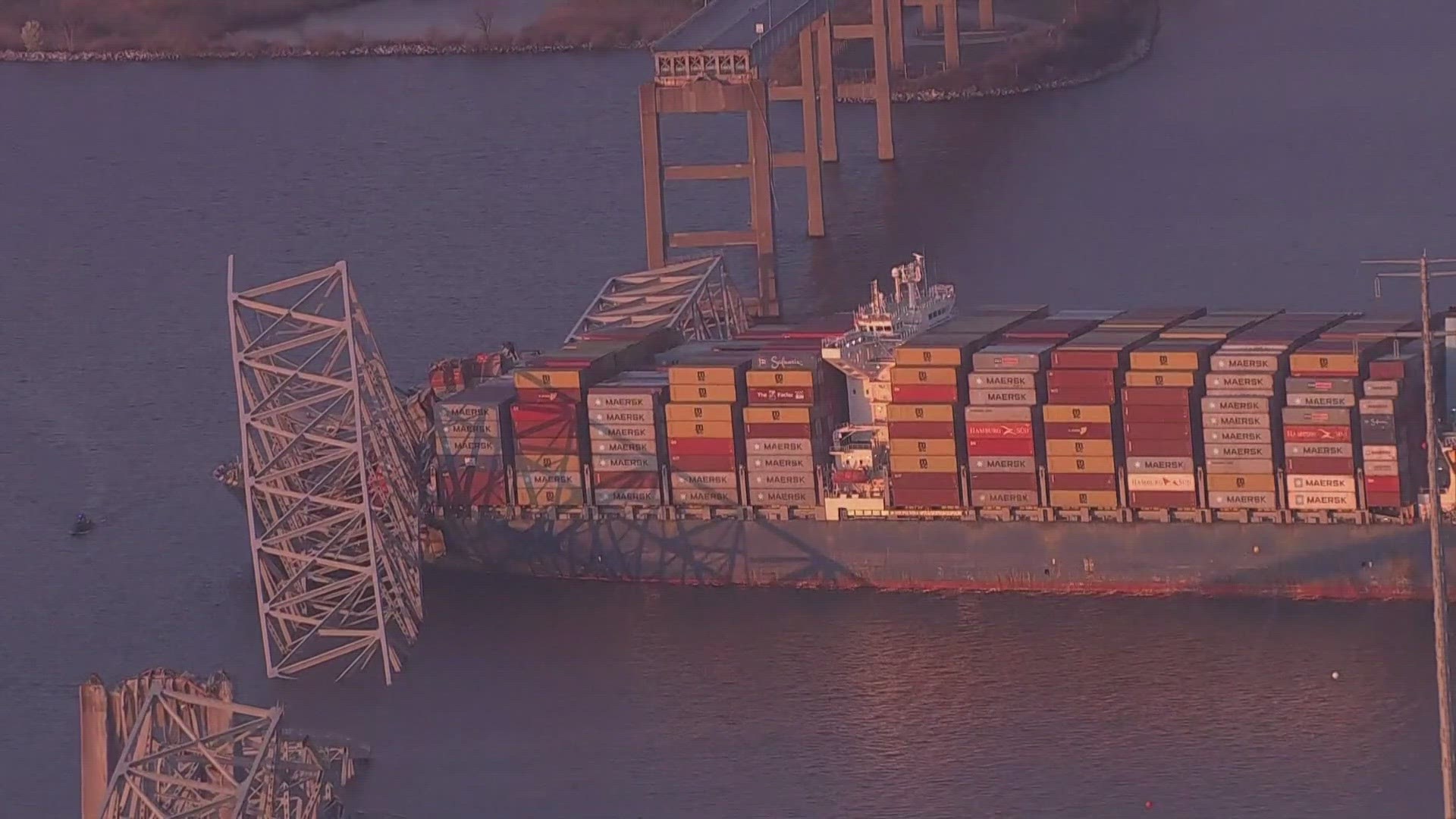 Major bridge collapses in Baltimore after being hit by a container ship