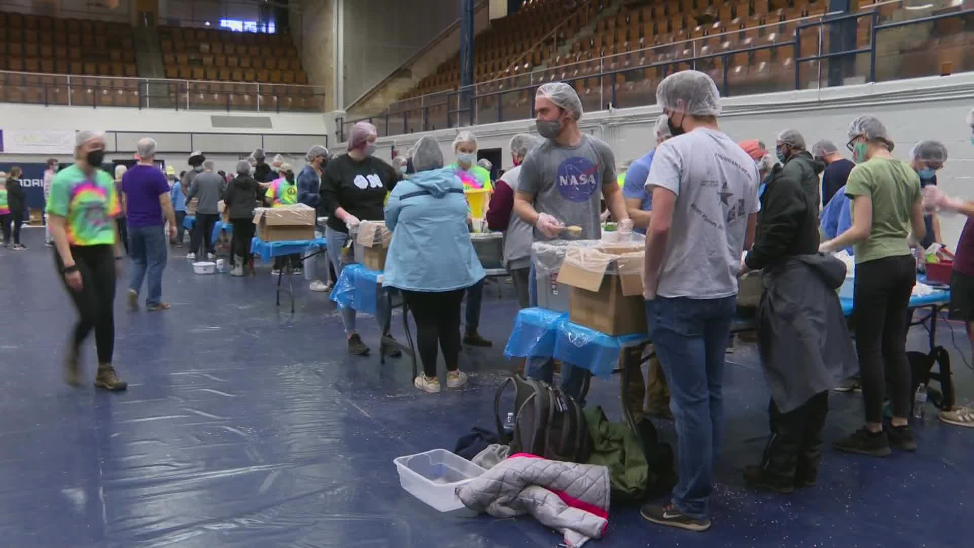 Students, faculty, staff and coaches all volunteered their time Wednesday to pack more than 50,000 meals for food banks across the state.