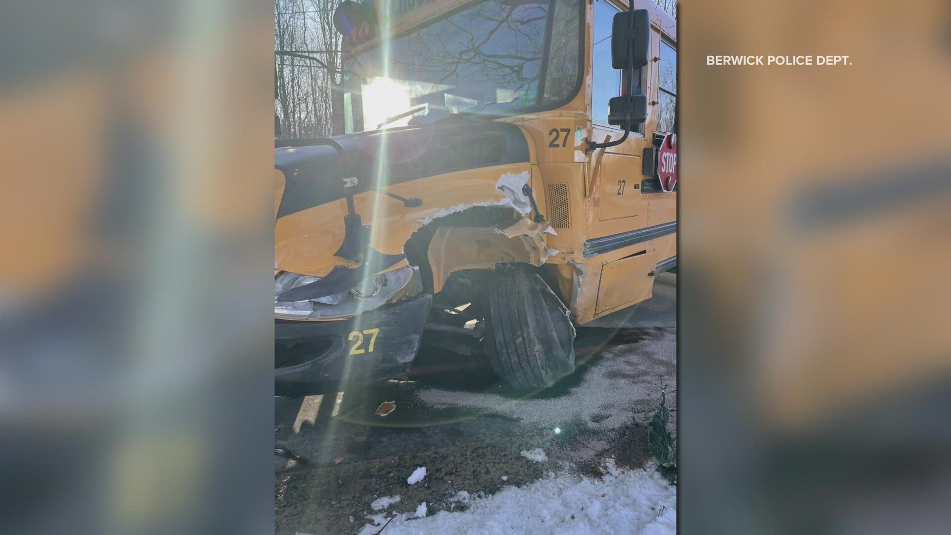 The driver of the SUV involved in the crash, and one student on the school bus, were taken to an area hospital with "minor injuries," police said.