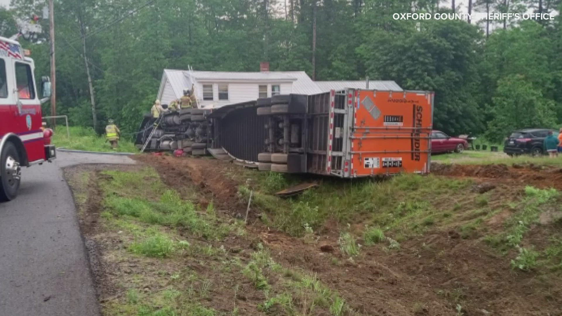 The driver was taken to Rumford Hospital to be treated for minor injuries, the Oxford County Sheriff's Office said.