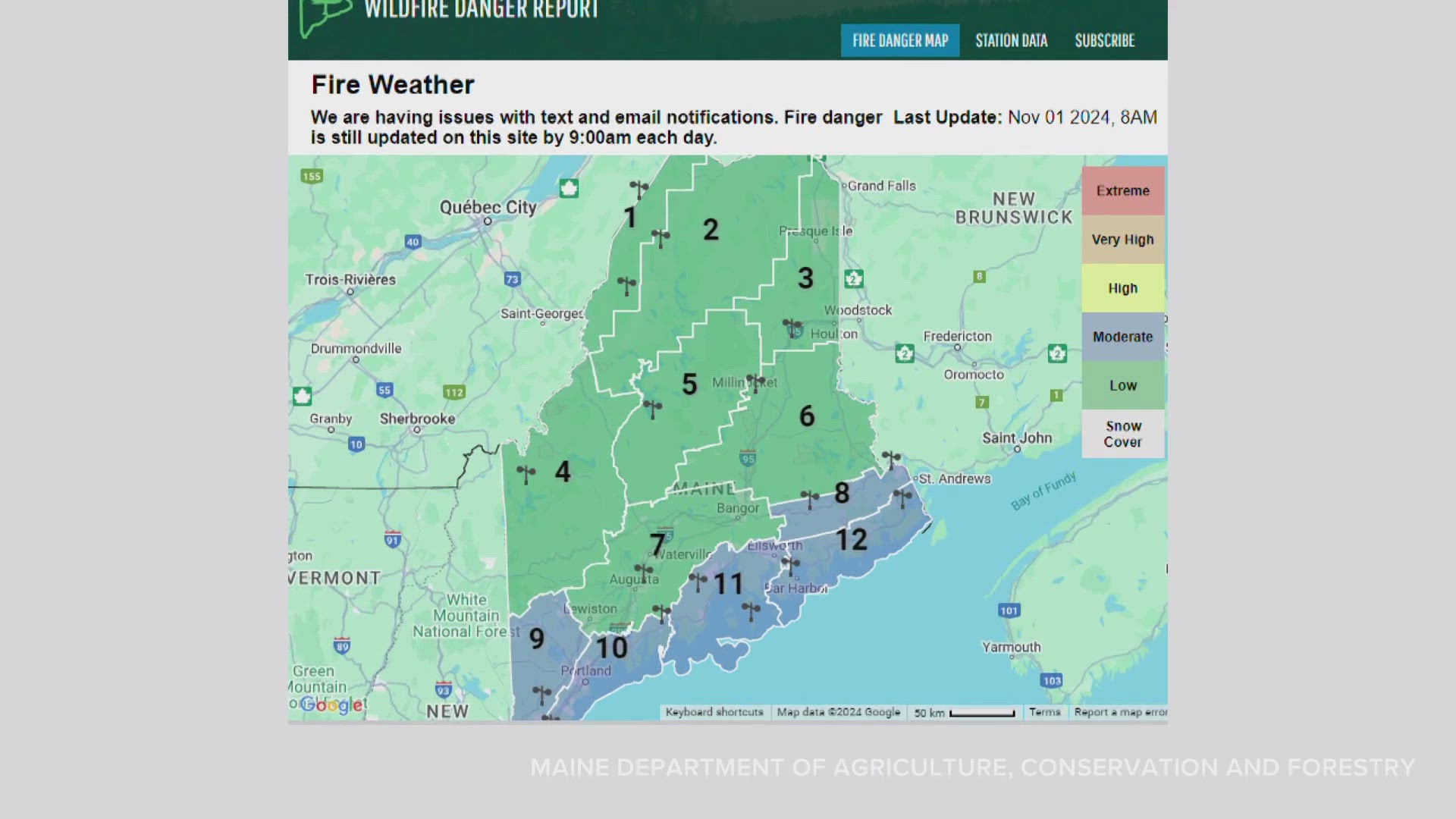 Fire danger is now considered to be low in northern parts of the state and moderate in coastal areas.