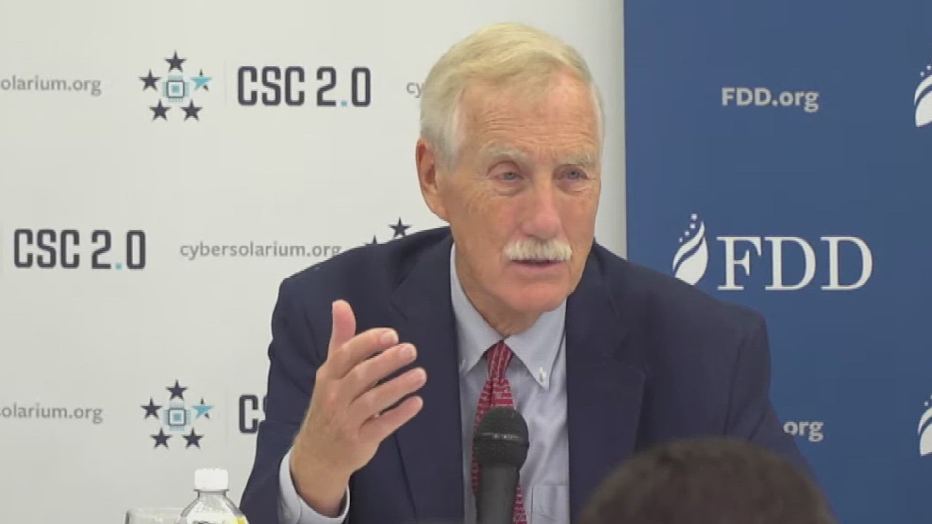 Sen. Angus King, I-Maine, joined a panel discussion hosted by the Foundation for the Defense of Democracies on Thursday morning.