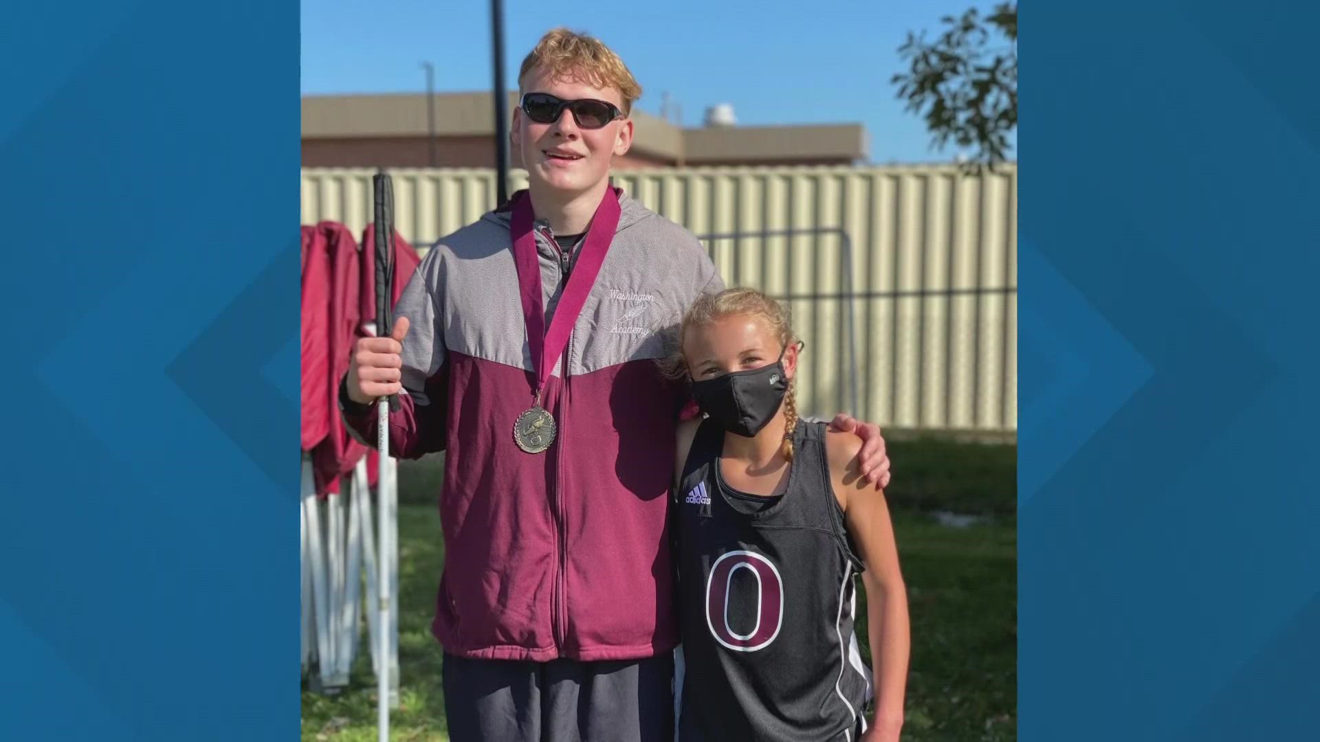 Orono High School cross country runner Ruth White gave her winning medal to Noah Carver, who runs for Washington Academy, in the viral photos.