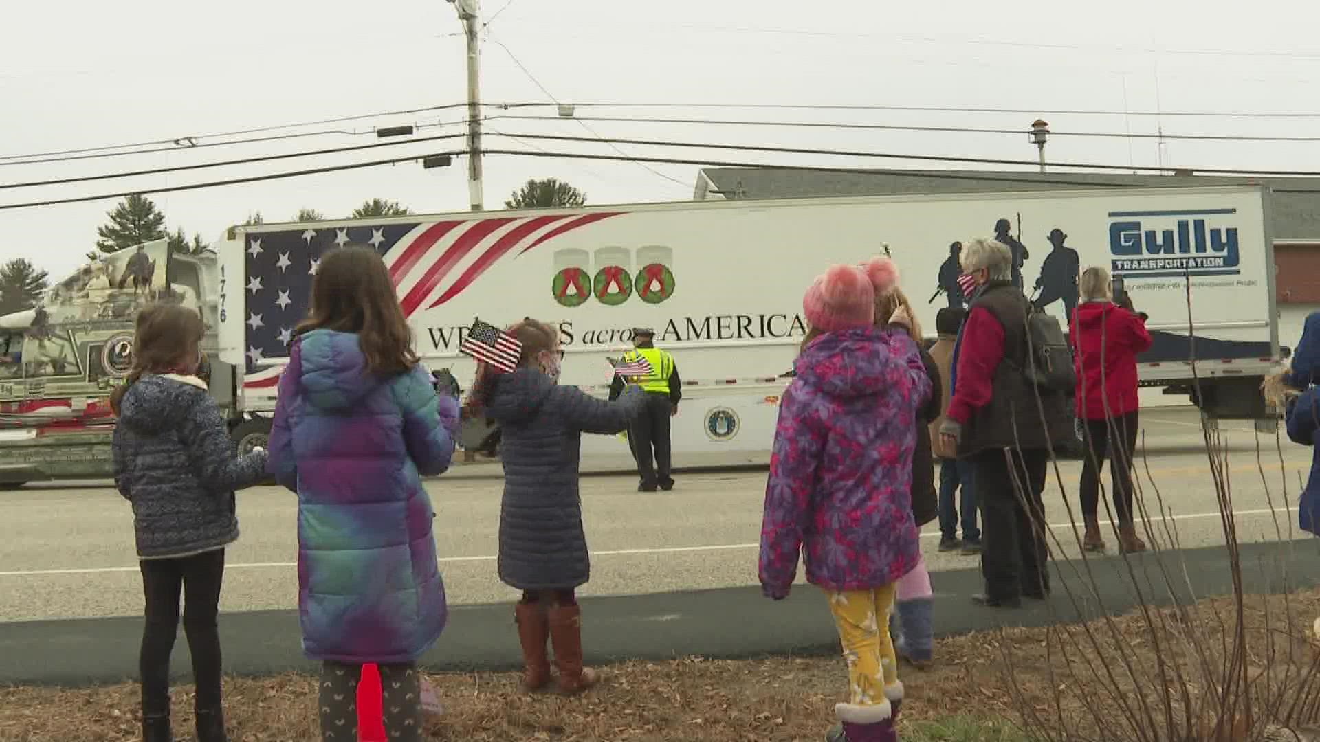 For the first time, the convoy stopped in Eliot before crossing the border into New Hampshire.