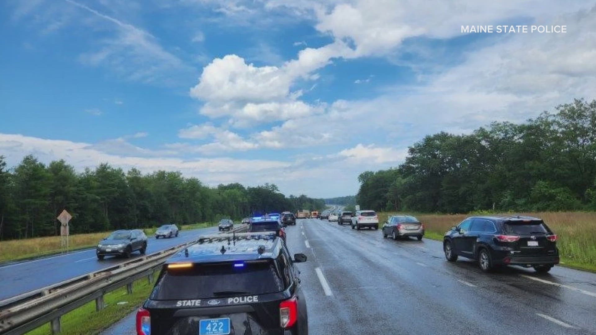 Vehicles were spread across about a half-mile stretch, mostly on the median side, Maine Department of Public Safety Spokesperson Shannon Moss said.