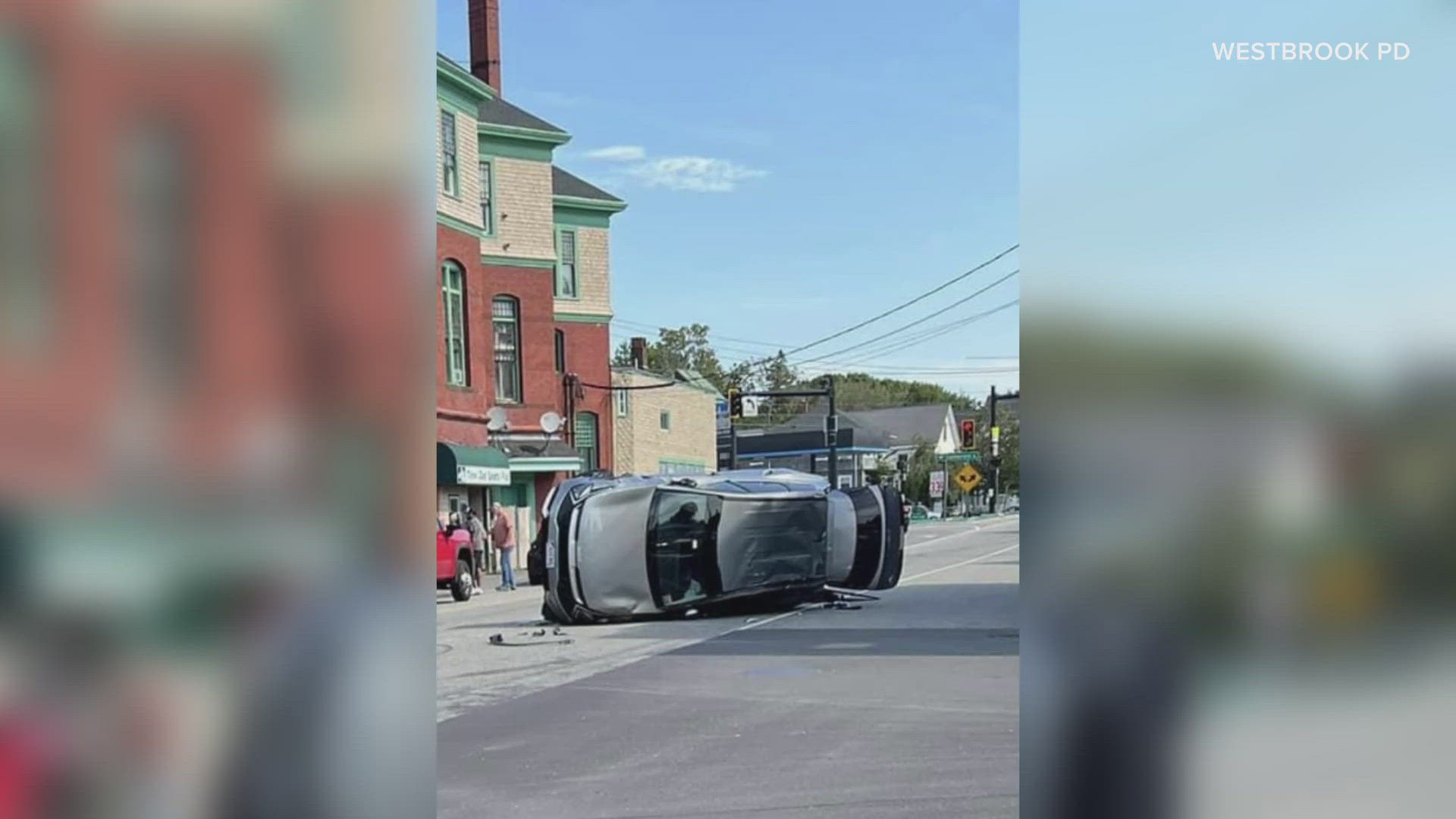 Police say they were called about the crash in Westbrook around noon Tuesday and found two vehicles involved, with one on its side.