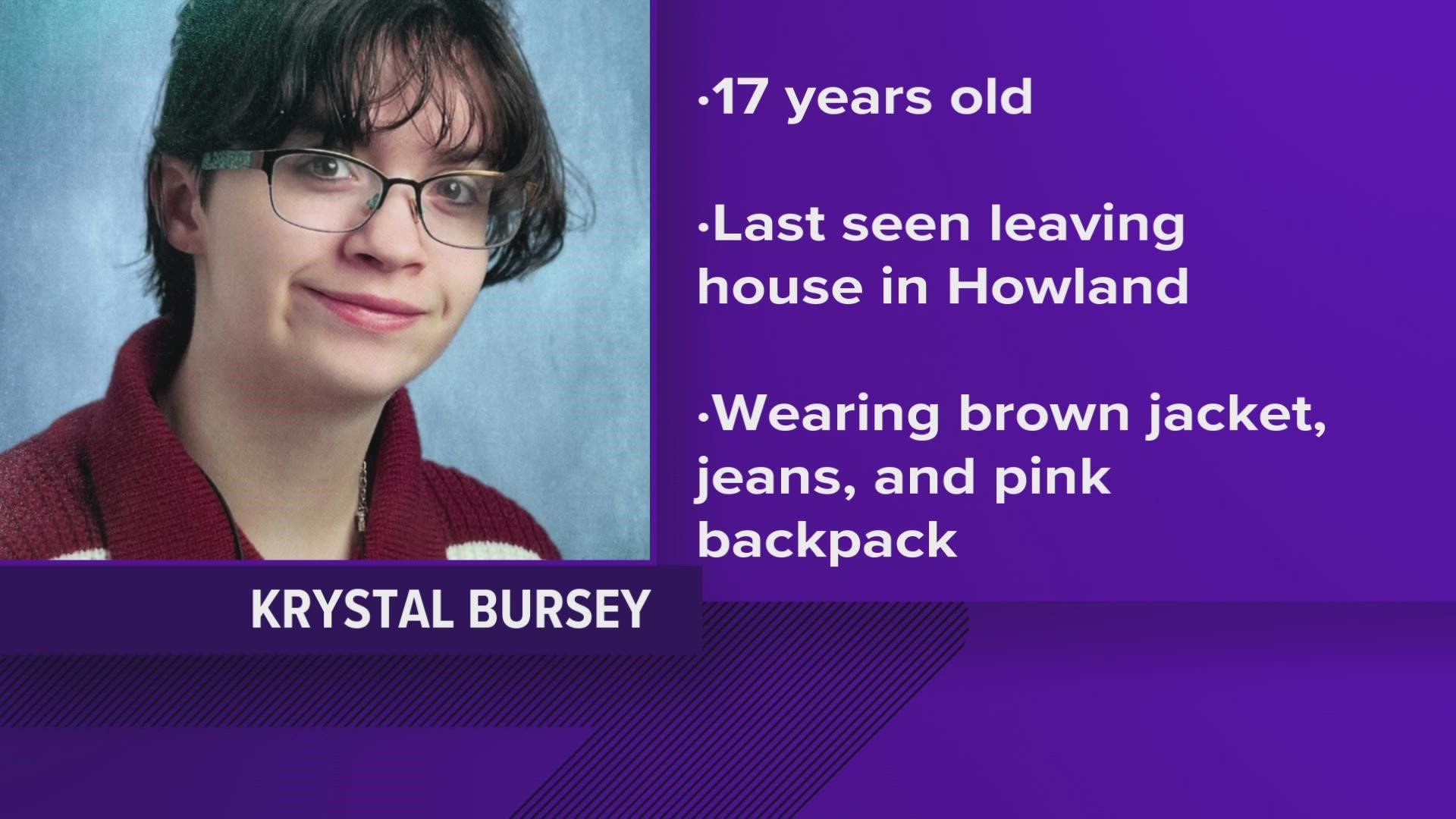 Police say Krystal Bursey was last seen going for a walk from her family's home at 1 p.m. Saturday, Jan. 14.