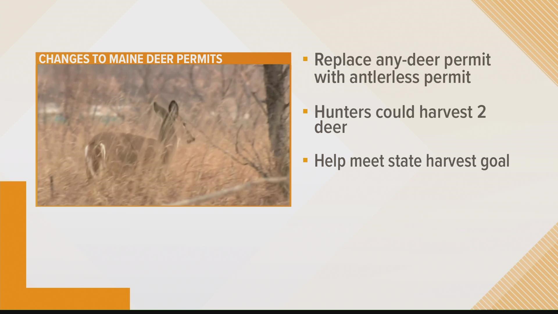 Wildlife officials propose replacing the traditional any-deer permit with an antlerless permit.