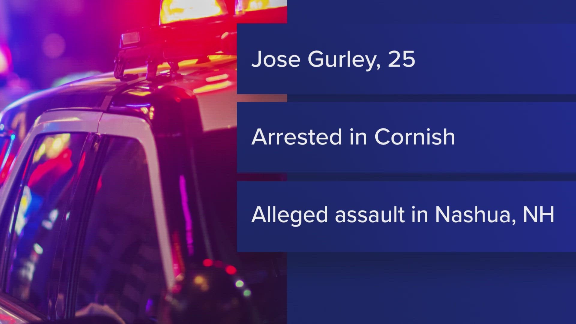 After allegedly fleeing New Hampshire, investigators located a vehicle known to be associated with the 25-year-old Nashua man at a home in Cornish.