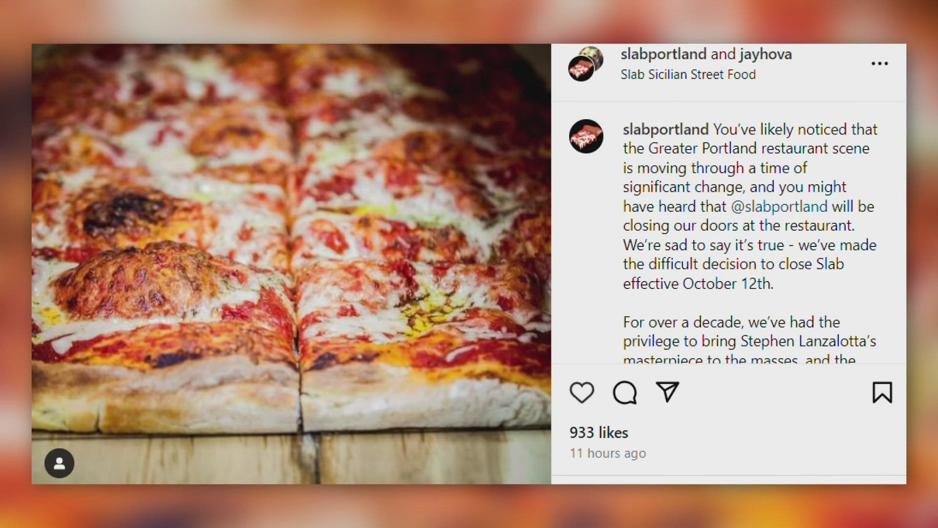 Known for its authentic square-shaped, Sicilian-style pizza, the restaurant posted a farewell message on social media late Monday evening.