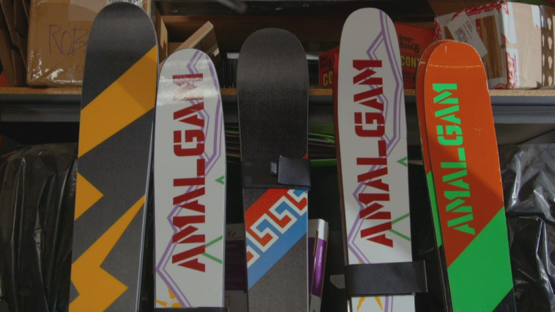Phil and Amy Taisey have been making custom skis from the basement of their Freeport home for the last decade where they run Amalgam Skis.