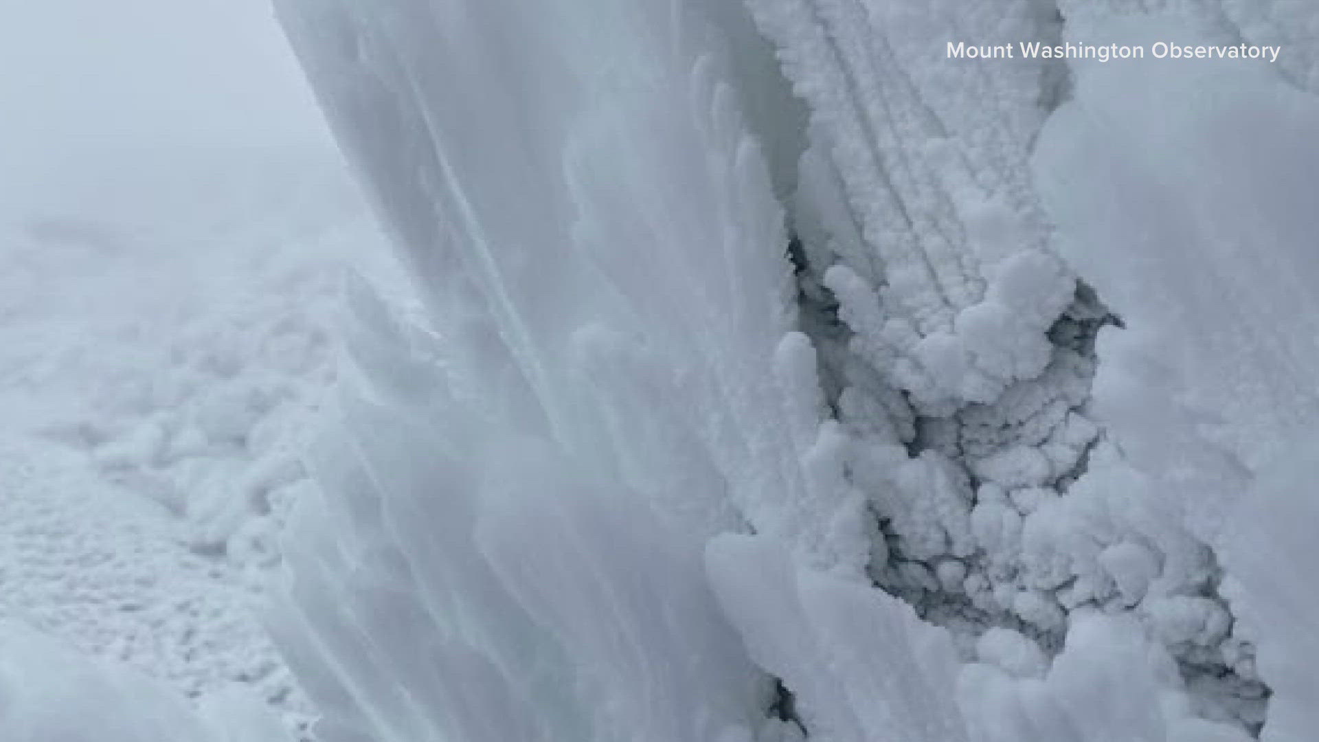 Rime ice forms when supercooled water droplets that make up fog freeze on contact with anything on the summit when below freezing. 