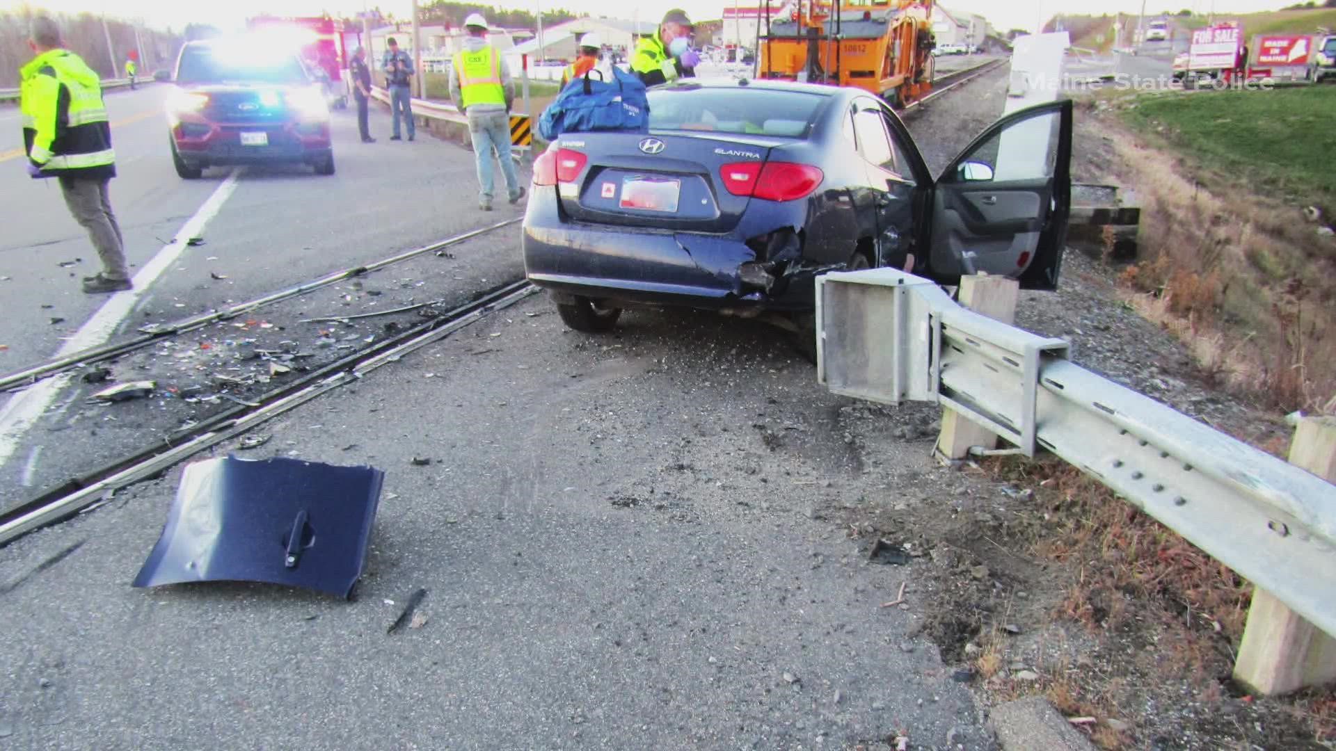 The crash occurred Thursday morning on tracks crossing Augusta Road in the area of Route 27.