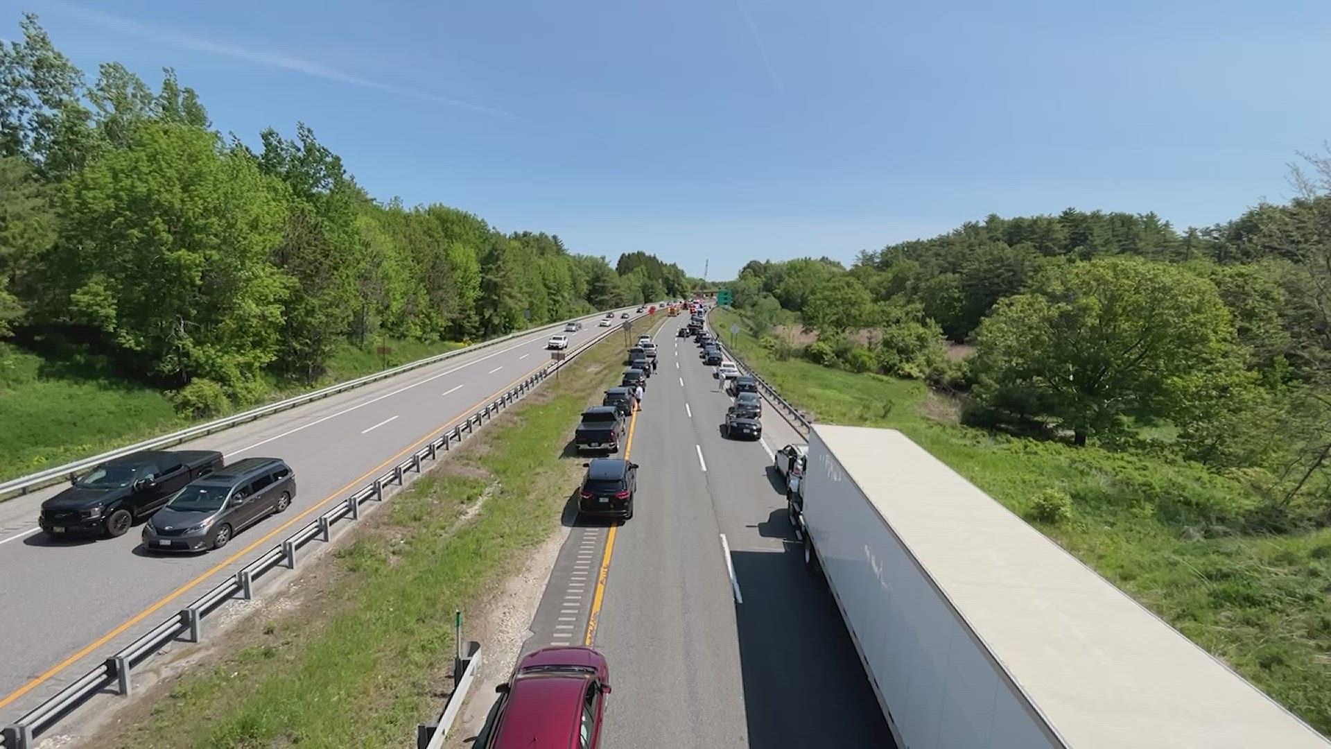 Traffic in the northbound lanes was so backed up that many people were seen walking around outside their vehicles during the standstill.