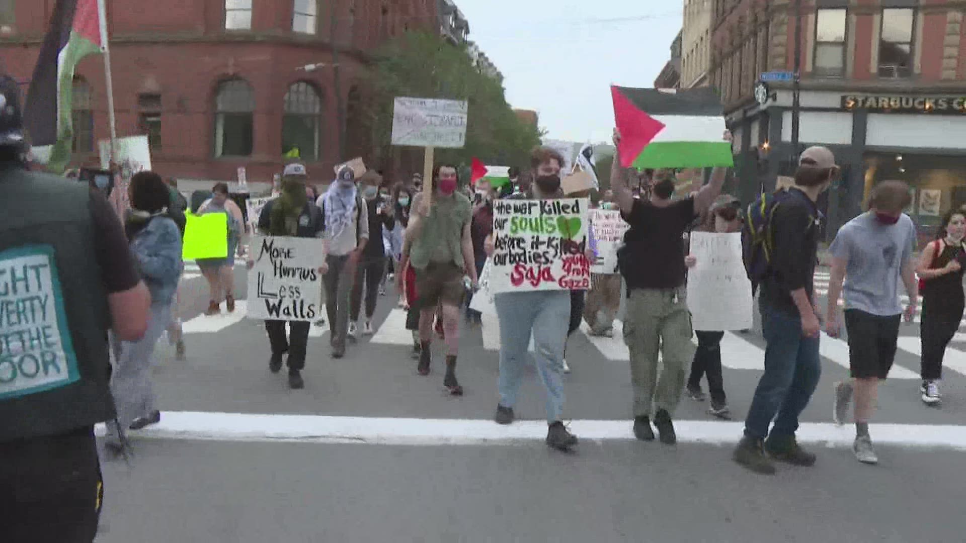 Protesters spent hours Wednesday evening marching through Portland, calling for peace in the Middle East and the end to violence against Palestinians.
