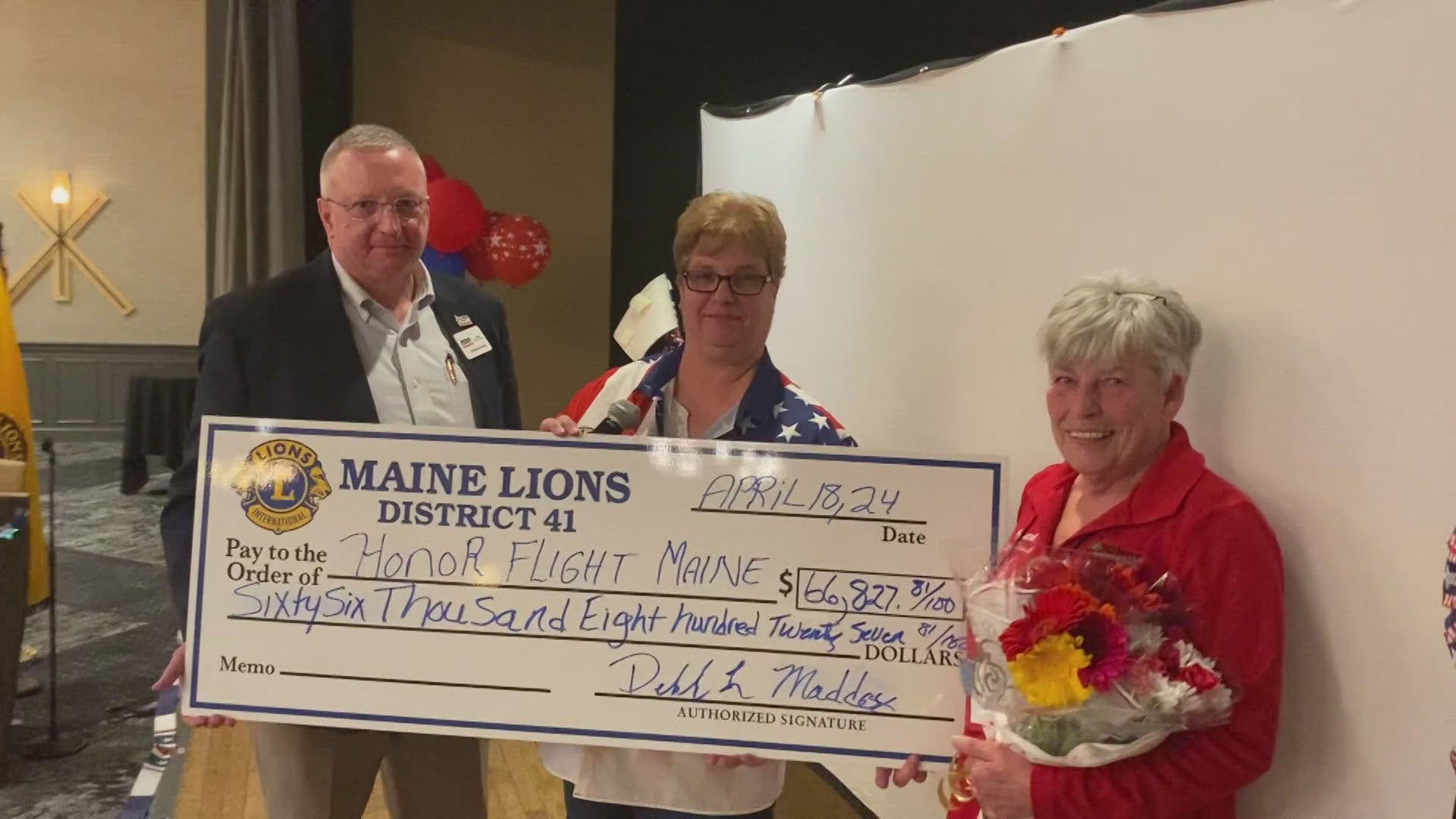 The group presented a check for $65,000 to Honor Flight Maine's chairman. It's the second highest single donation ever.