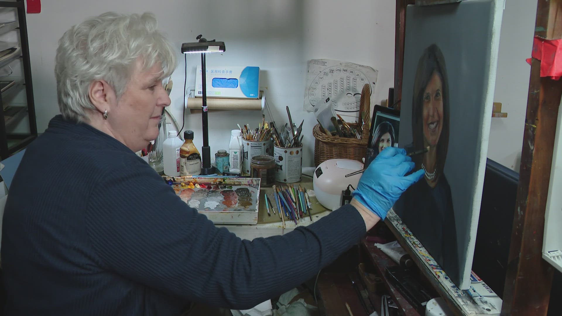 Jerri Whitman is painting portraits of Maine women in politics.