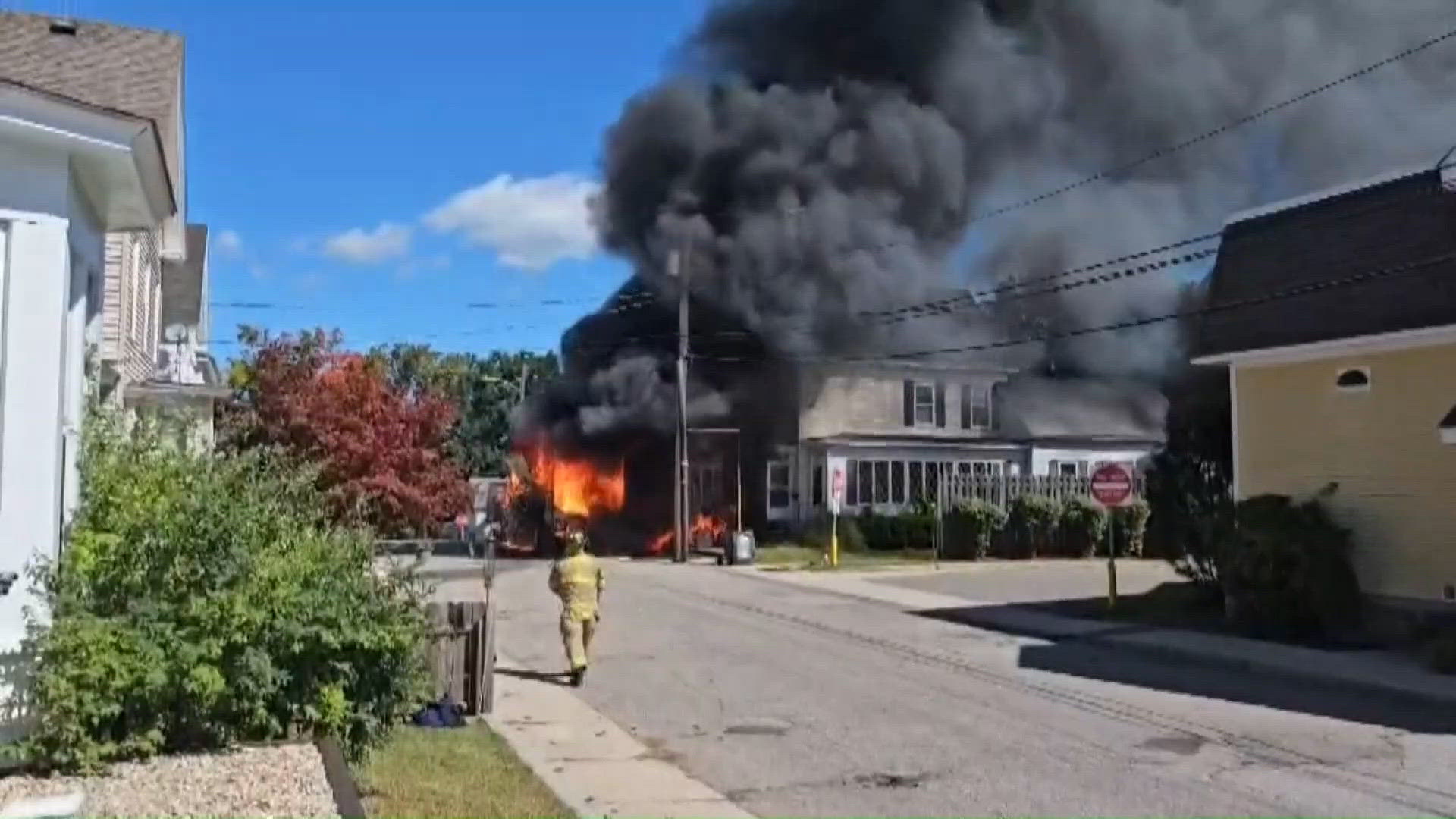 First responders battle box truck fire and explosion in Sanford Monday ...