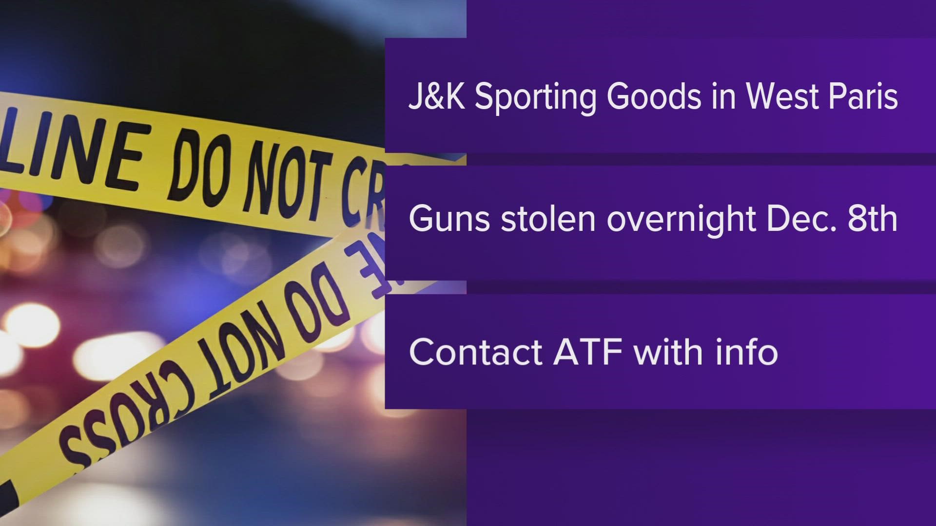 The Bureau of Alcohol, Tobacco, Firearms, and Explosives and the National Shooting Sports Foundation are funding the $5,000 reward.