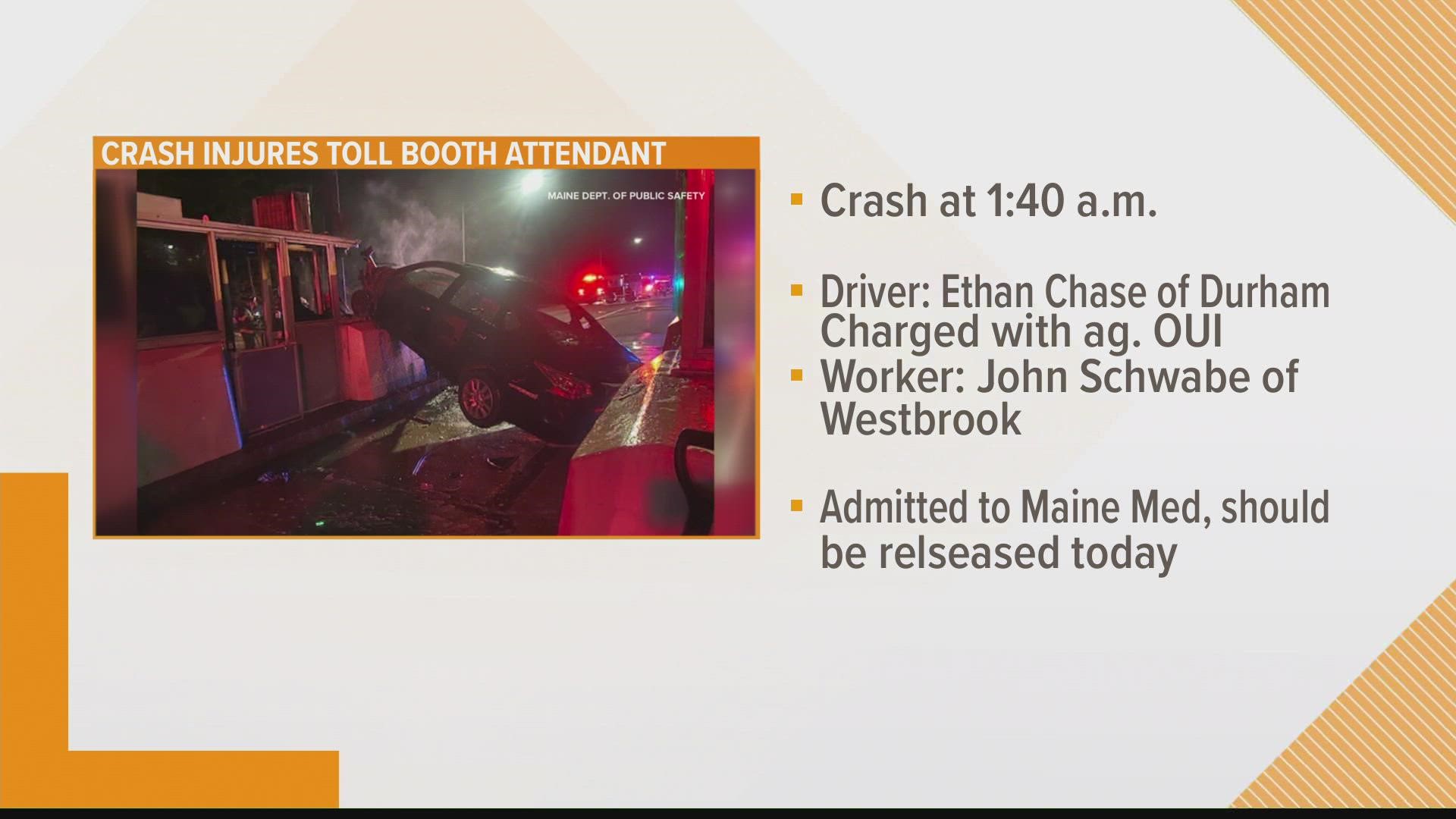 Thursday morning a car crash at the toll booth on the Falmouth spur left one booth attendant seriously injured.