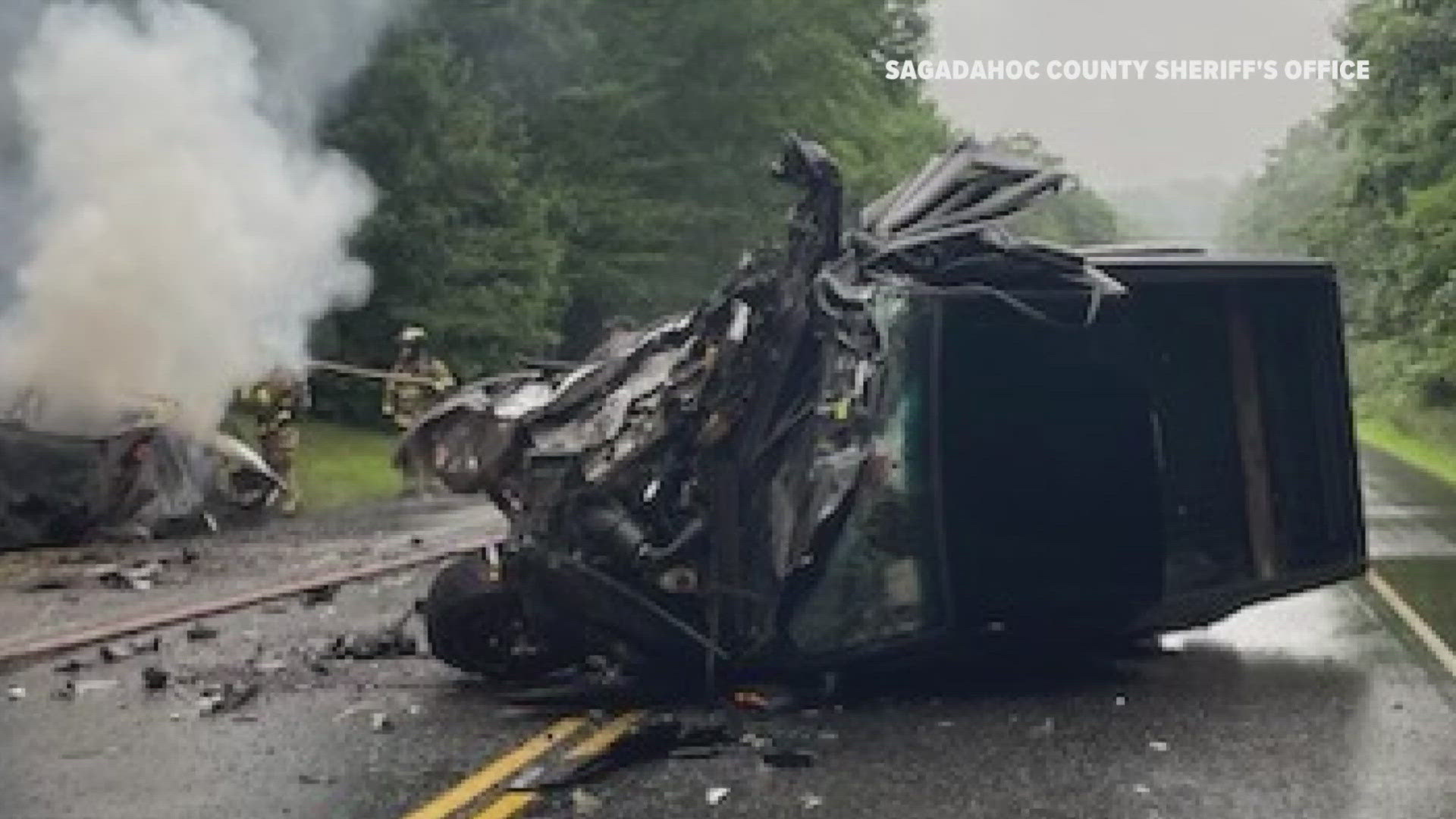 A pickup truck involved in a two-vehicle crash caught fire early Saturday morning. The driver, a 20-year-old man from Richmond, did not survive.