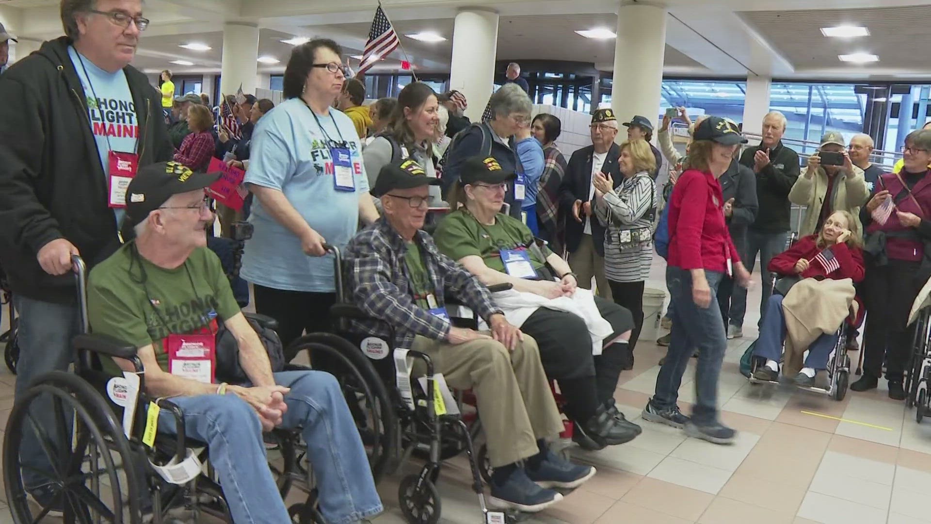 The Maine veterans left Portland Friday to visit the country's military and war memorials.