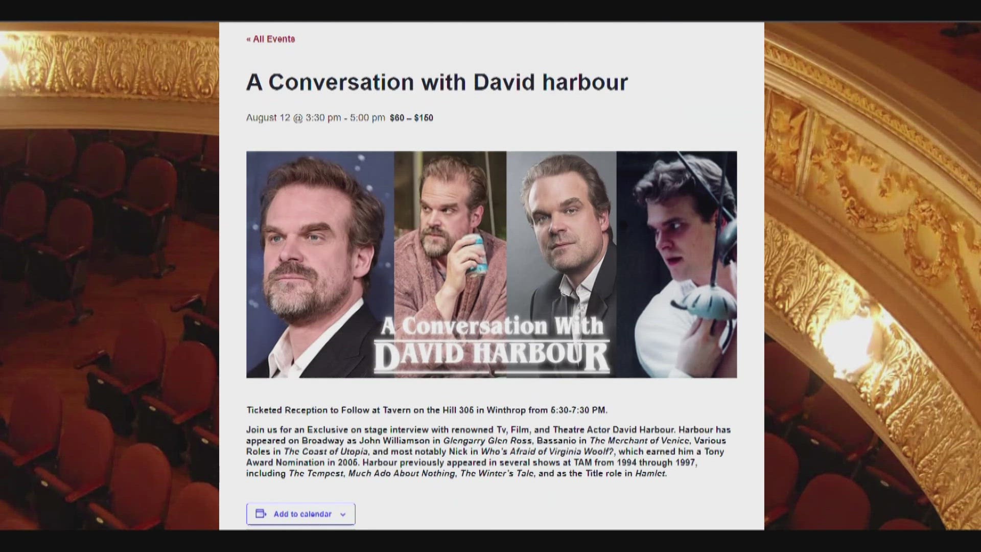 Harbour will be giving a talk at The Theater at Monmouth.